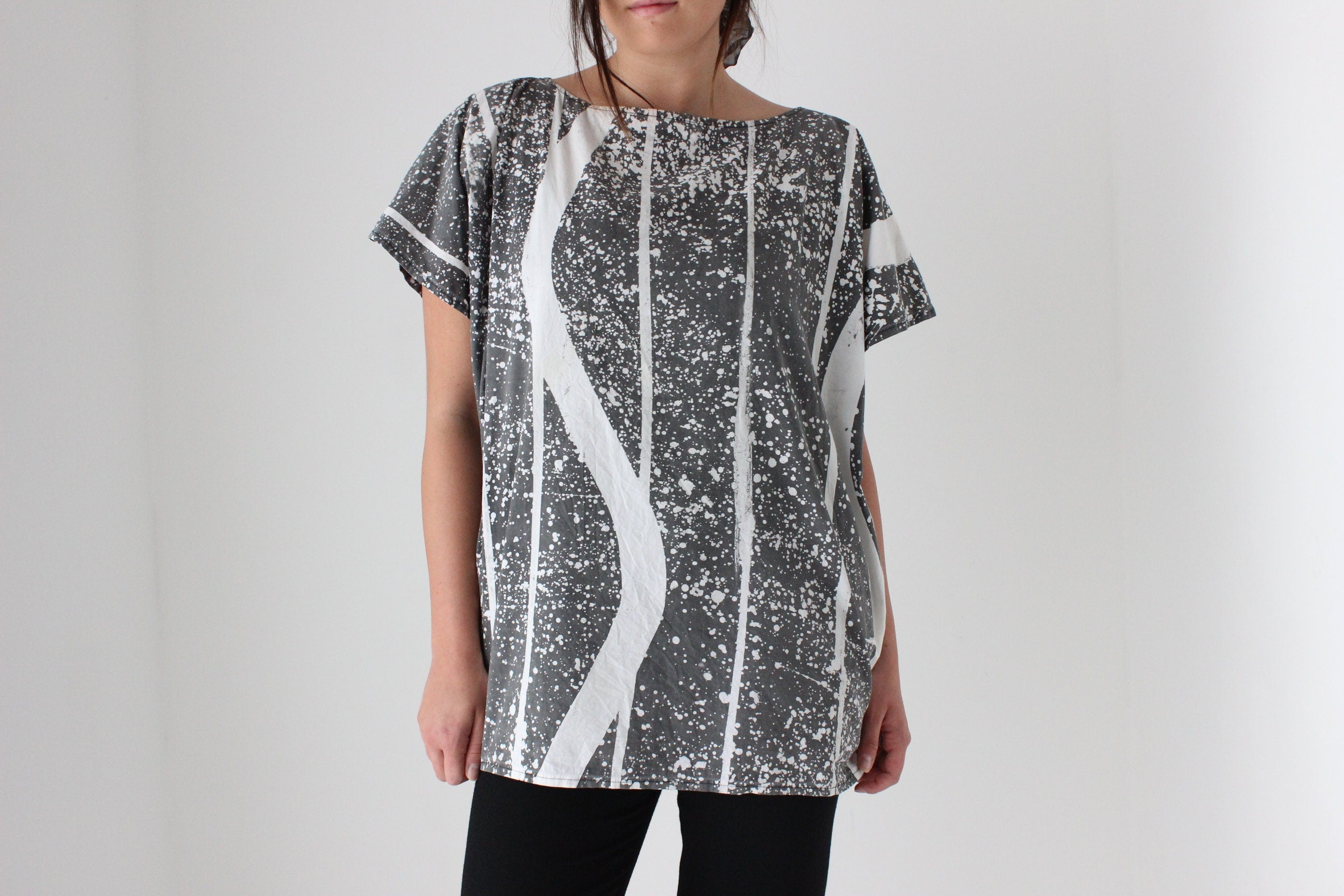 80s "Spatter" Cotton Kaftan Top or Mini