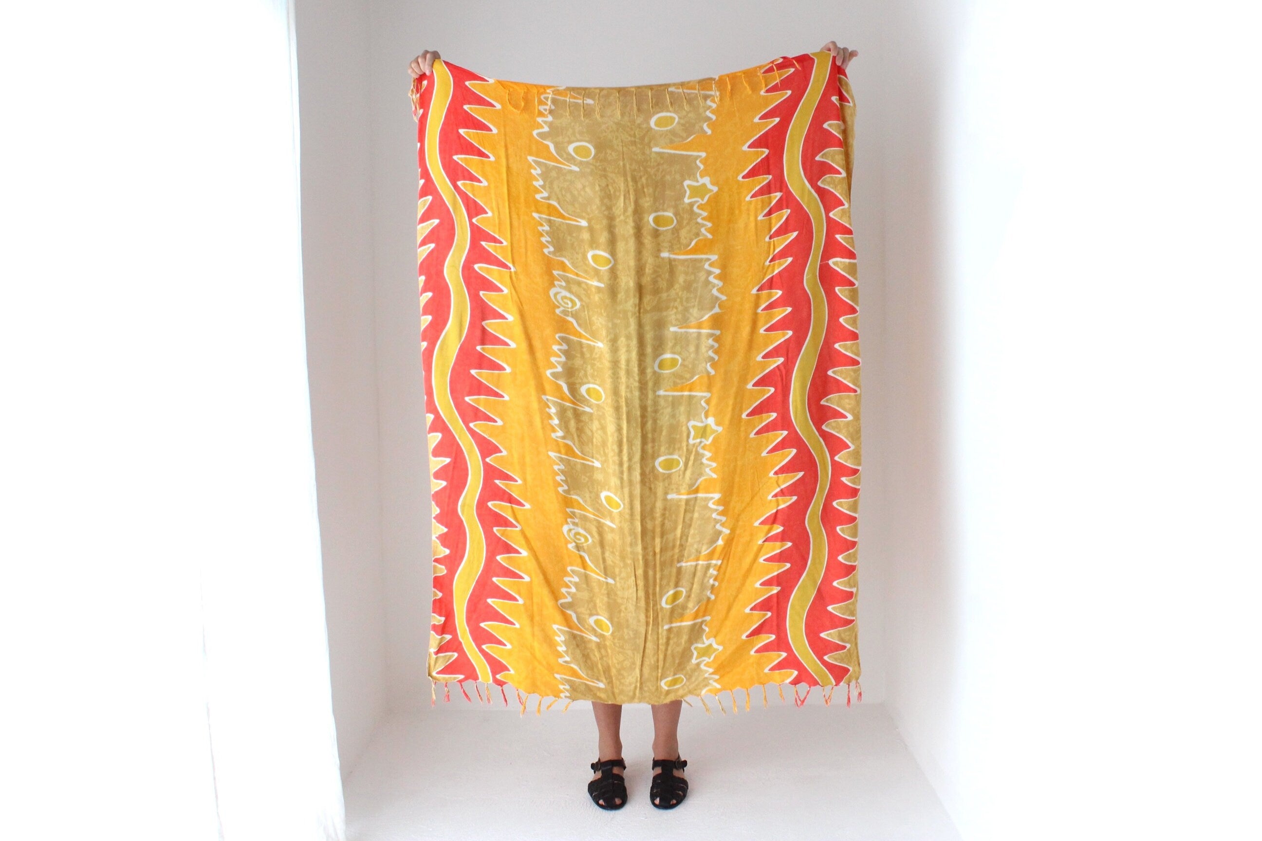 90s Batik Flame Art Rayon Sarong Skirt