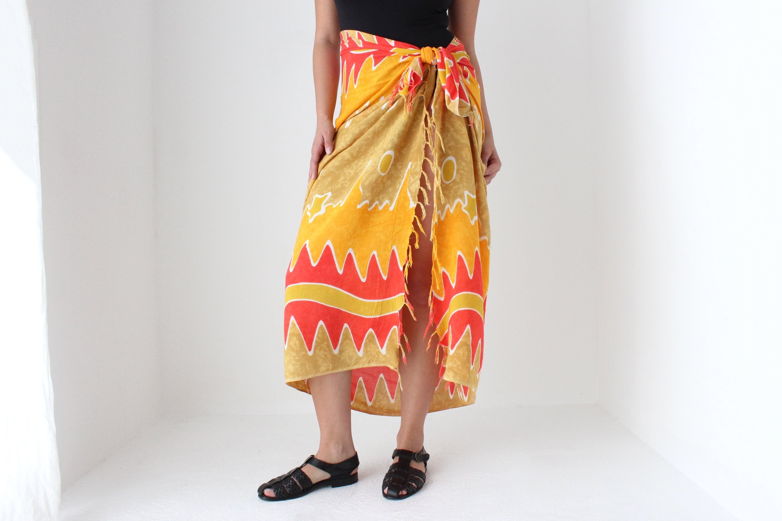 90s Batik Flame Art Rayon Sarong Skirt