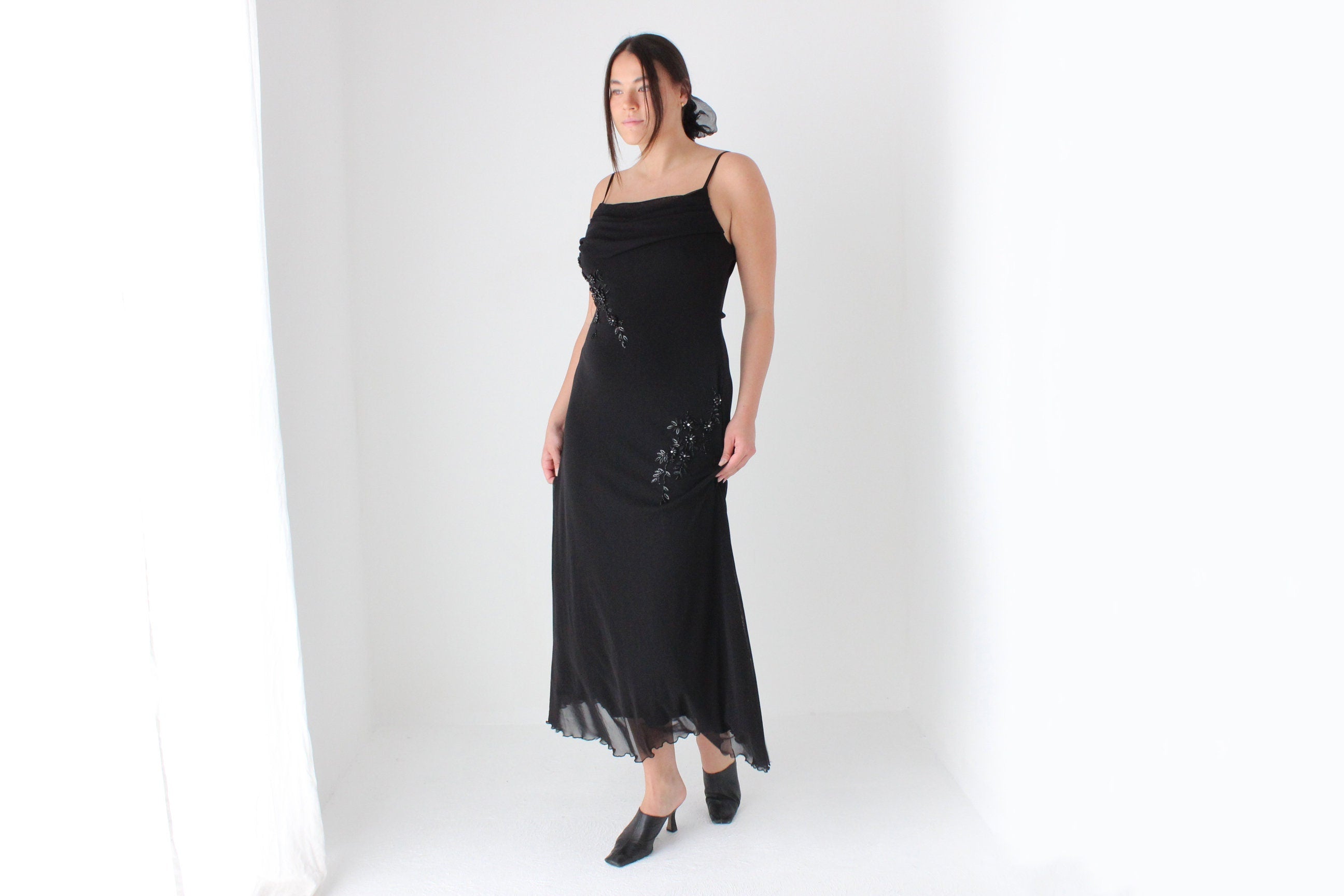 90s Mesh Formal Dress w/ Sequins & Beading