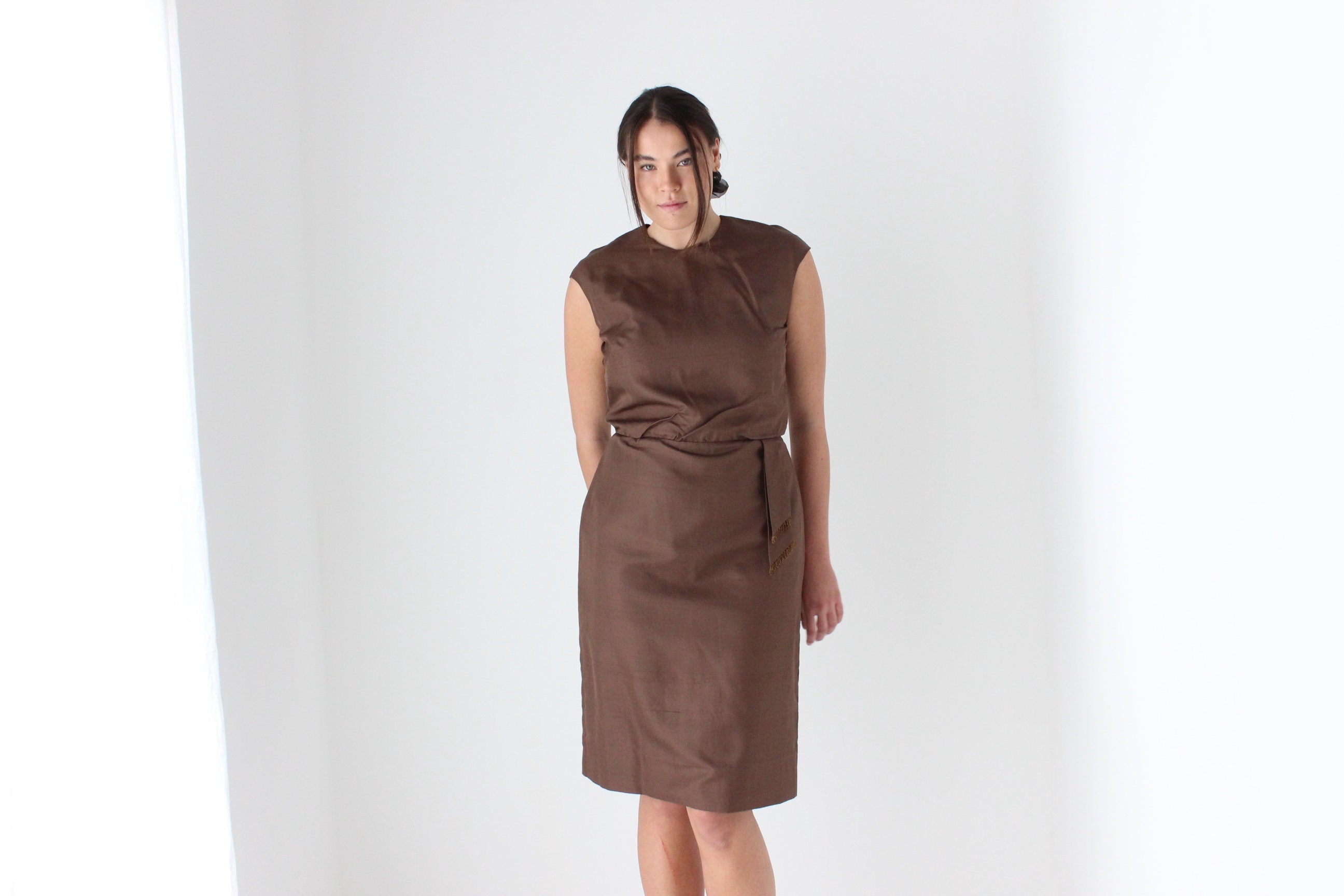 60s Bespoke Chocolate Silk Cocktail Dress