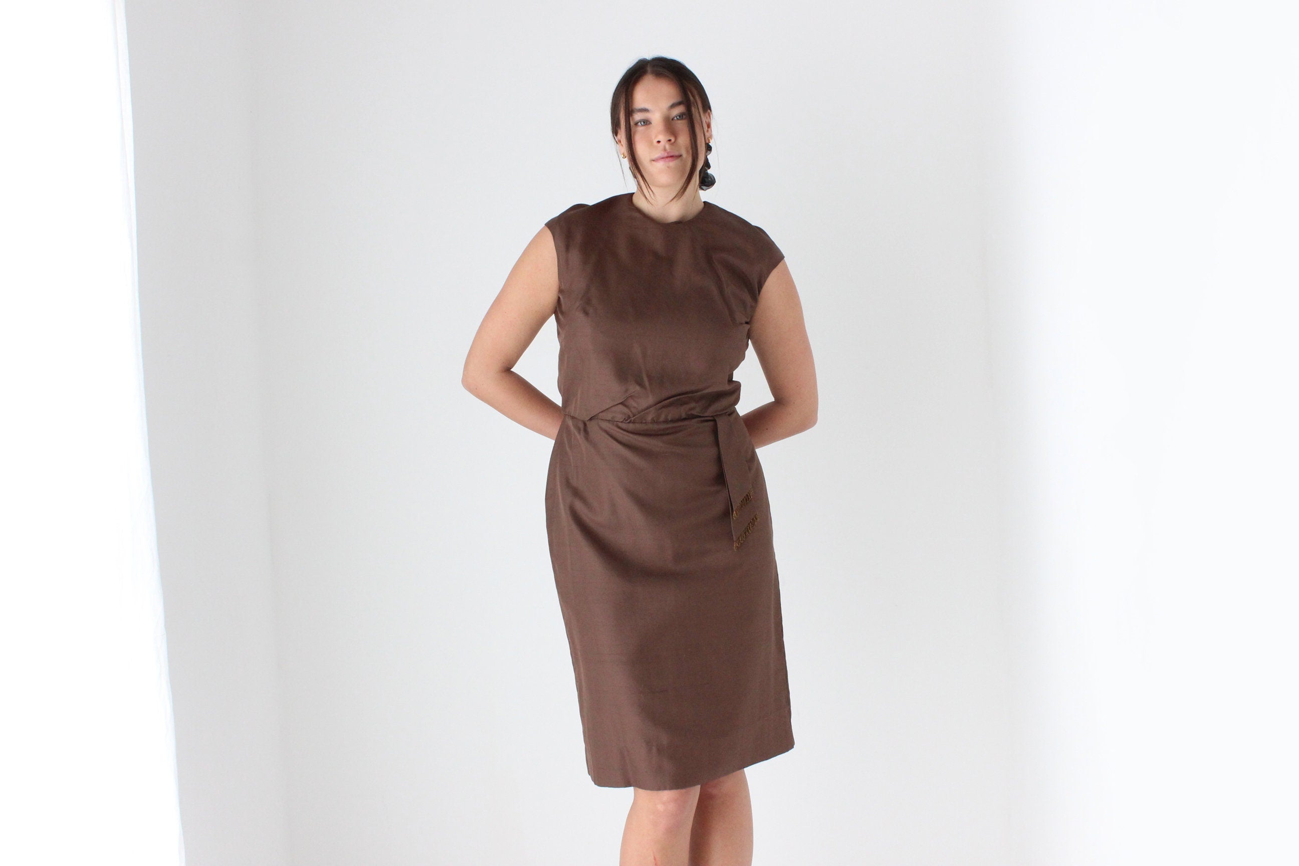 60s Bespoke Chocolate Silk Cocktail Dress