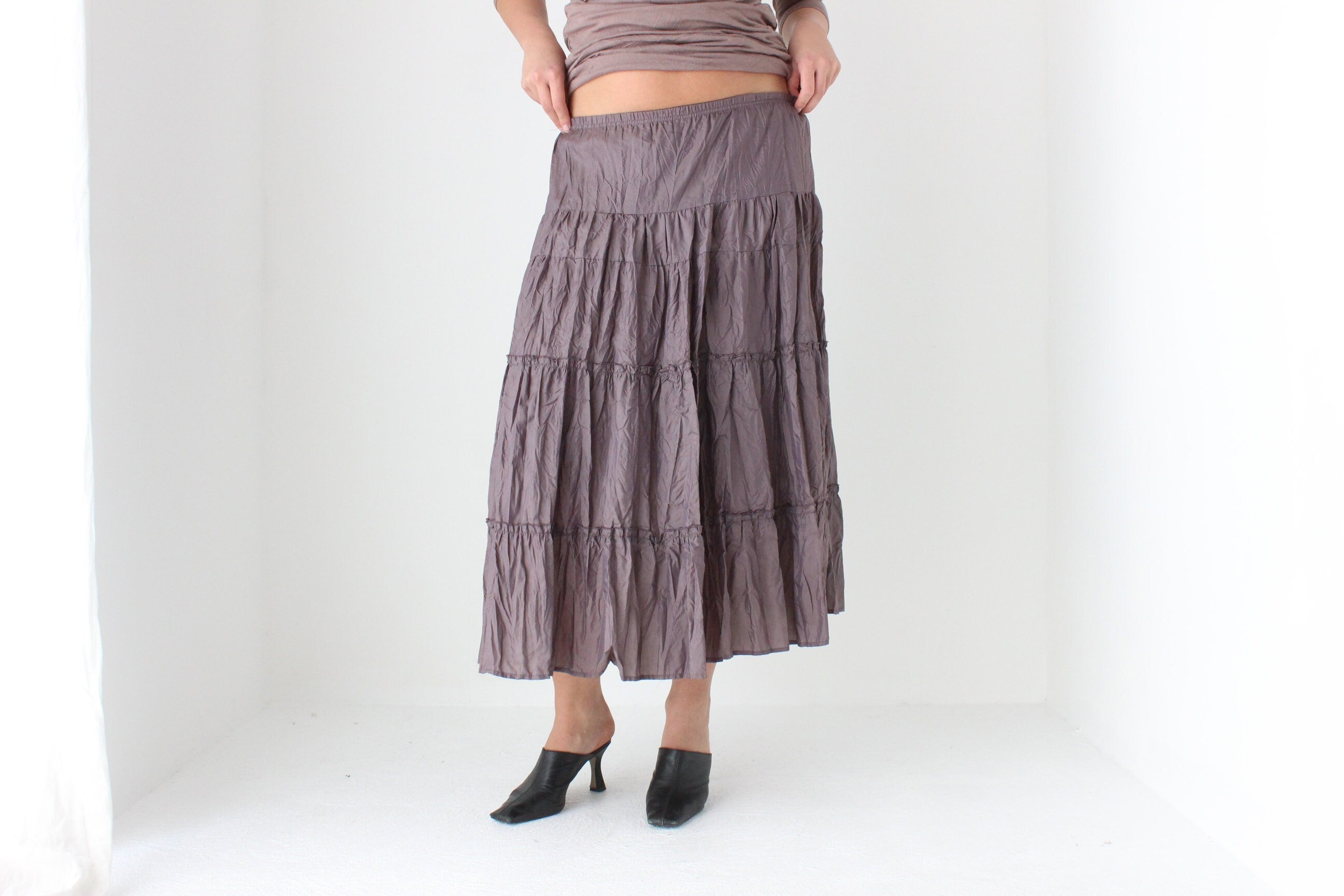 90s Mauve Crinkle Taffeta Skirt