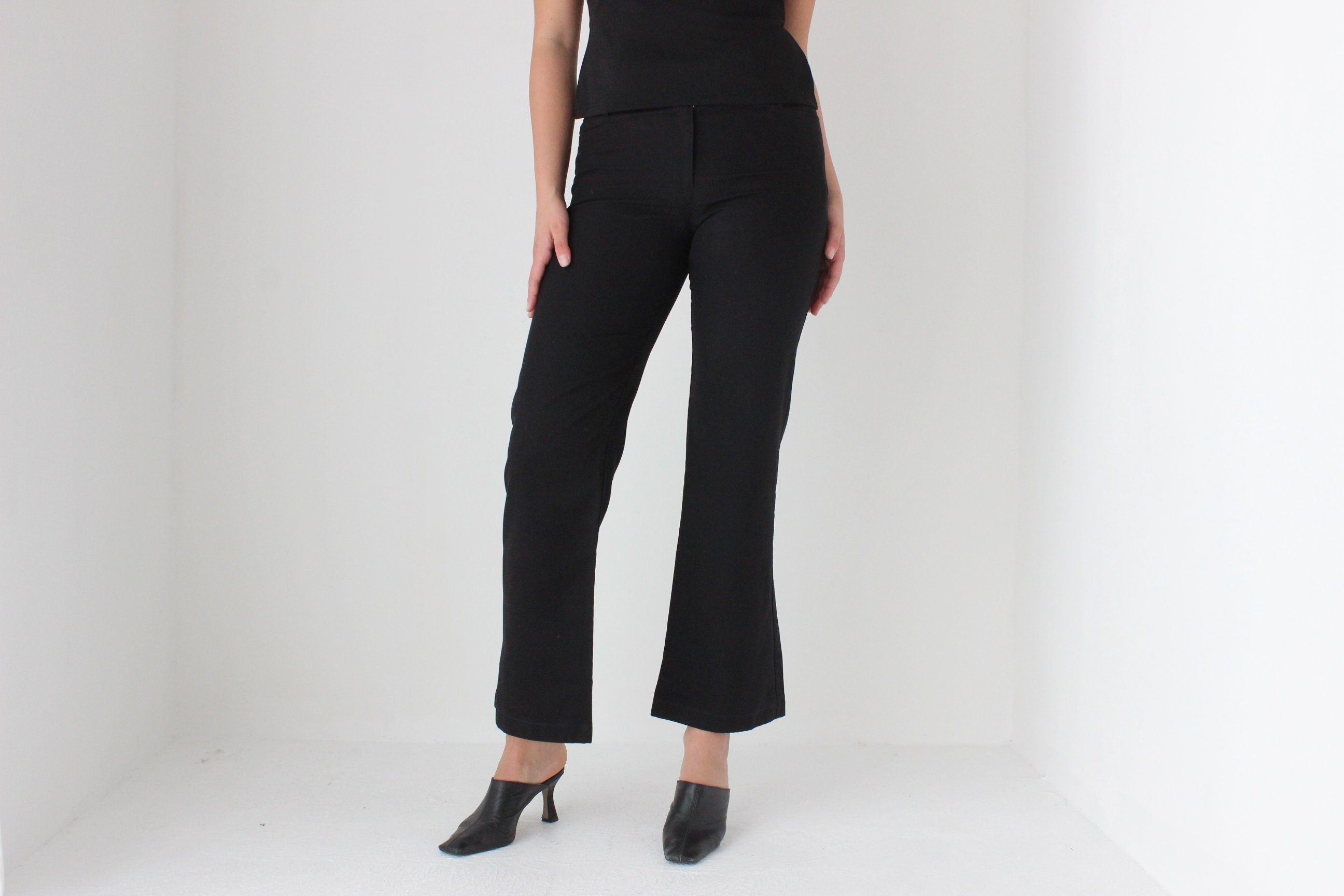 90s 'Blockout' Fitted Black Kick Flare Trousers