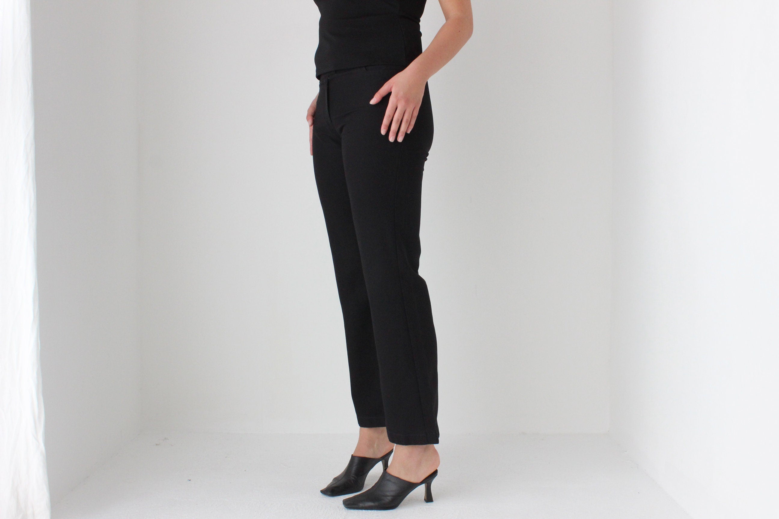 90s 'Blockout' Fitted Black Kick Flare Trousers