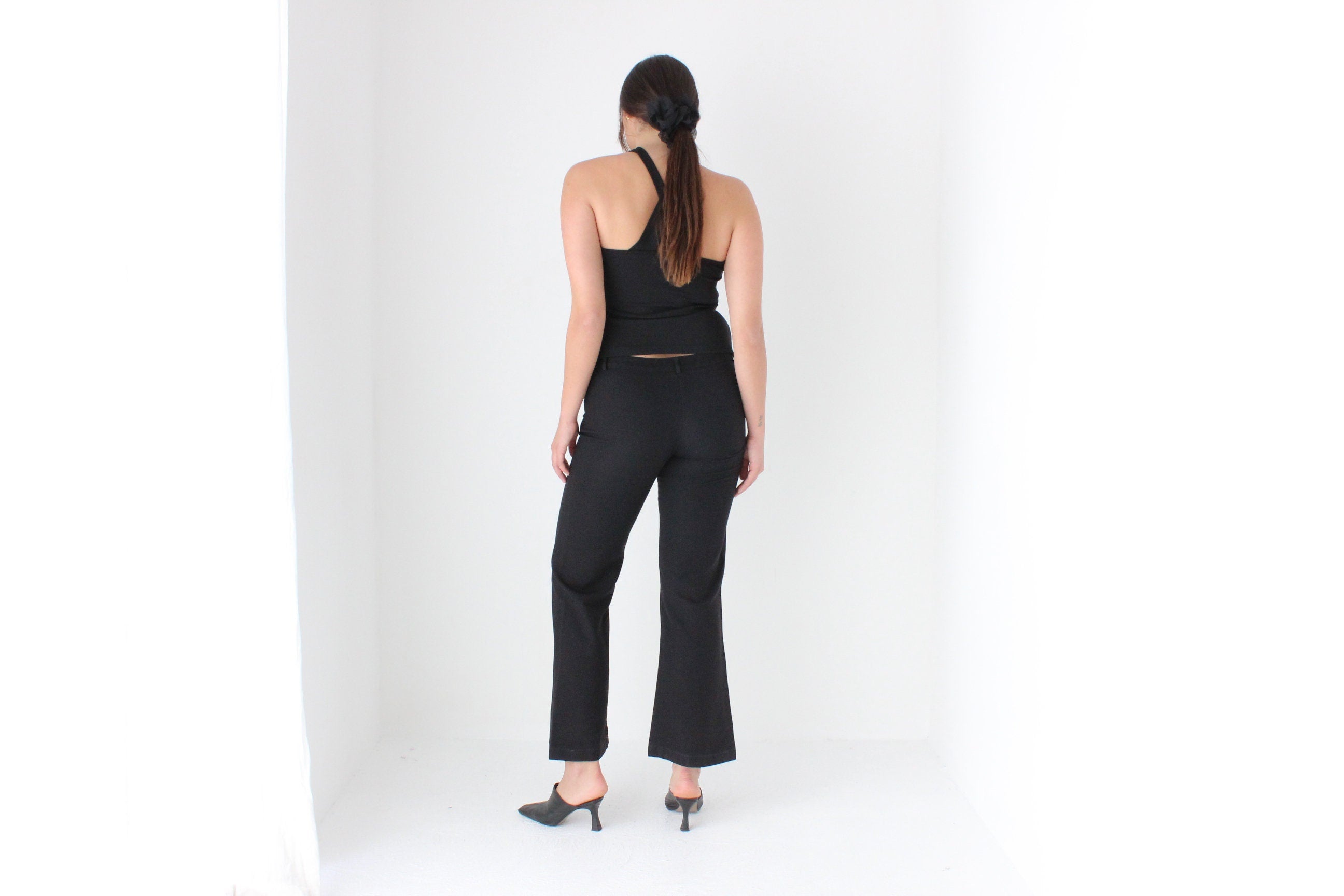 90s 'Blockout' Fitted Black Kick Flare Trousers