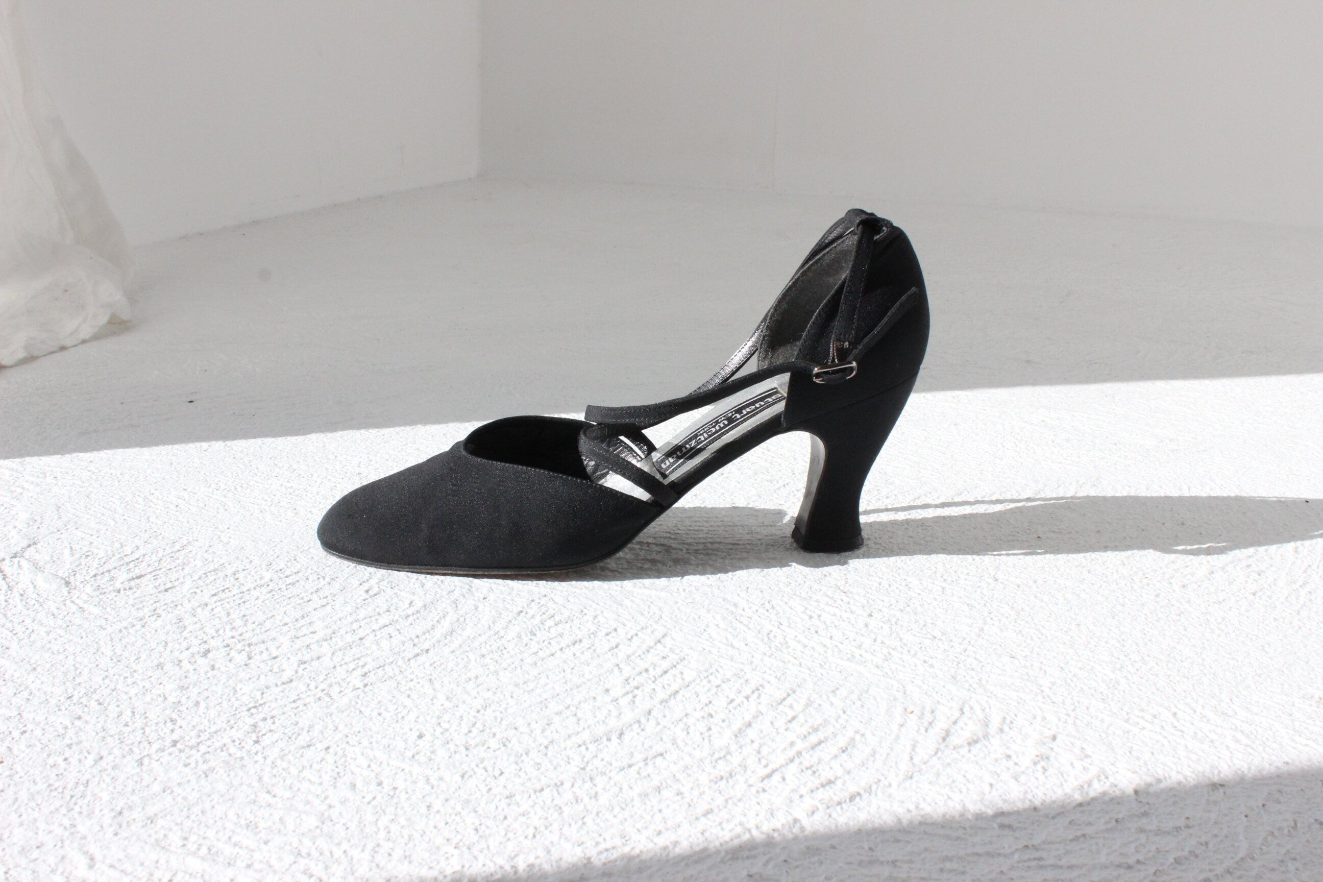 90s Stuart Weitzman Black Fabric D'Orsay Courtier Heels ~ Euro 37