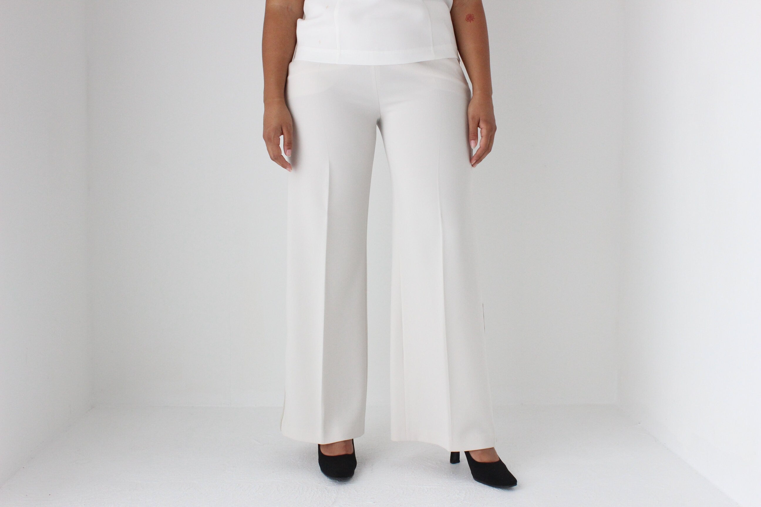2000s Max Mara Wide Leg Tailored Ivory Bridal Trousers