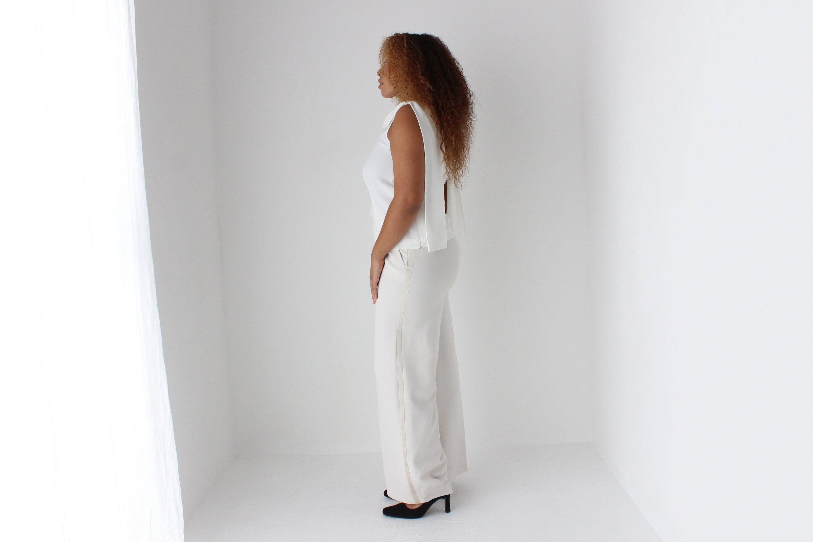 2000s Max Mara Wide Leg Tailored Ivory Bridal Trousers