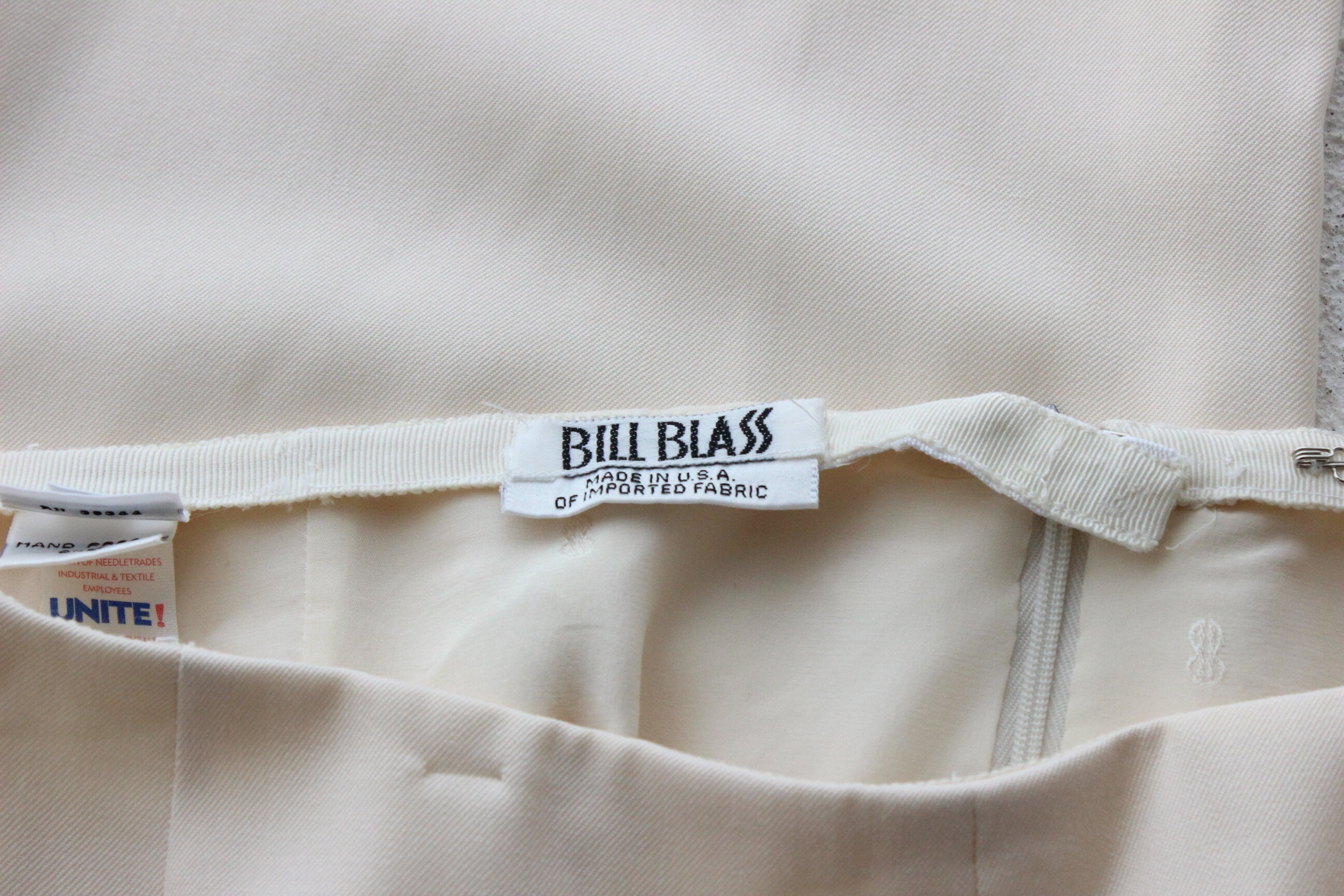 1980s Bill Blass Tailored Wide Leg Cream Wool Bridal Trousers