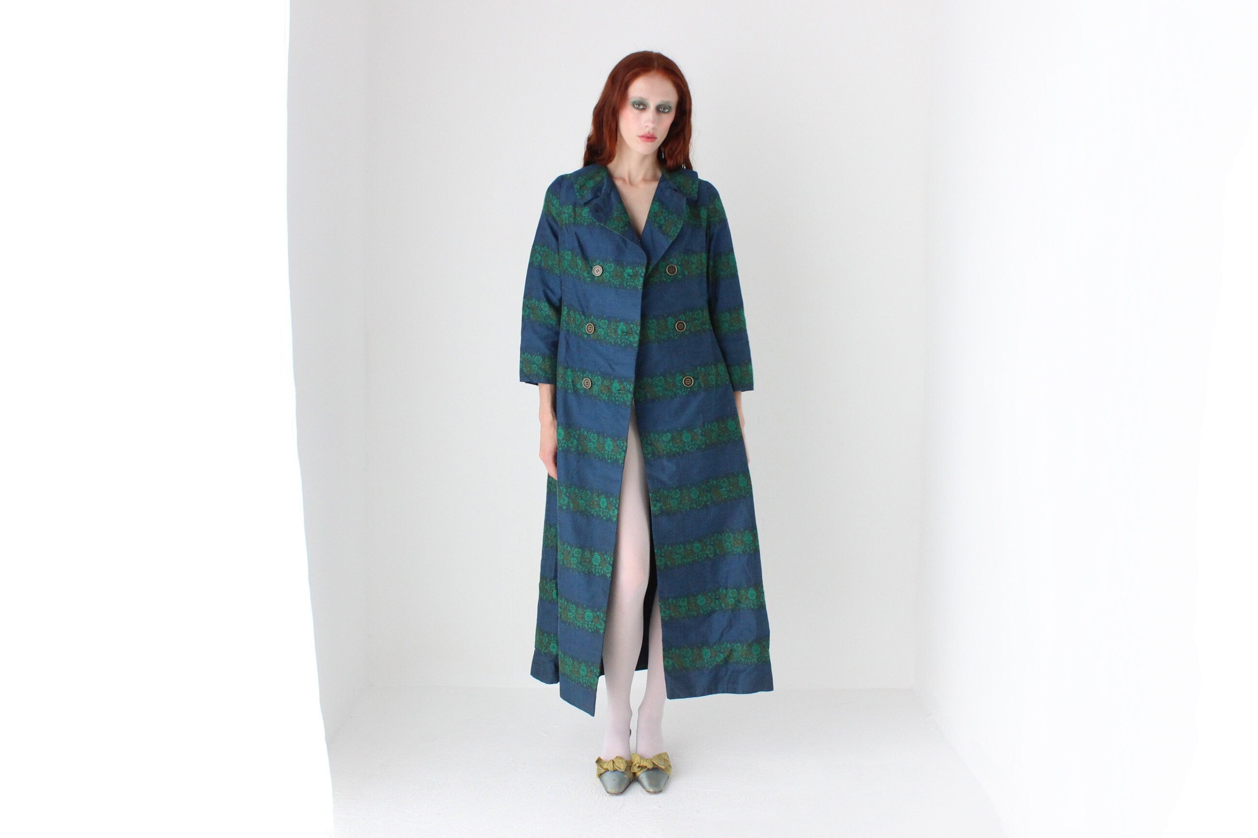 Bespoke 90s Woven Silk Longline Trench Coat