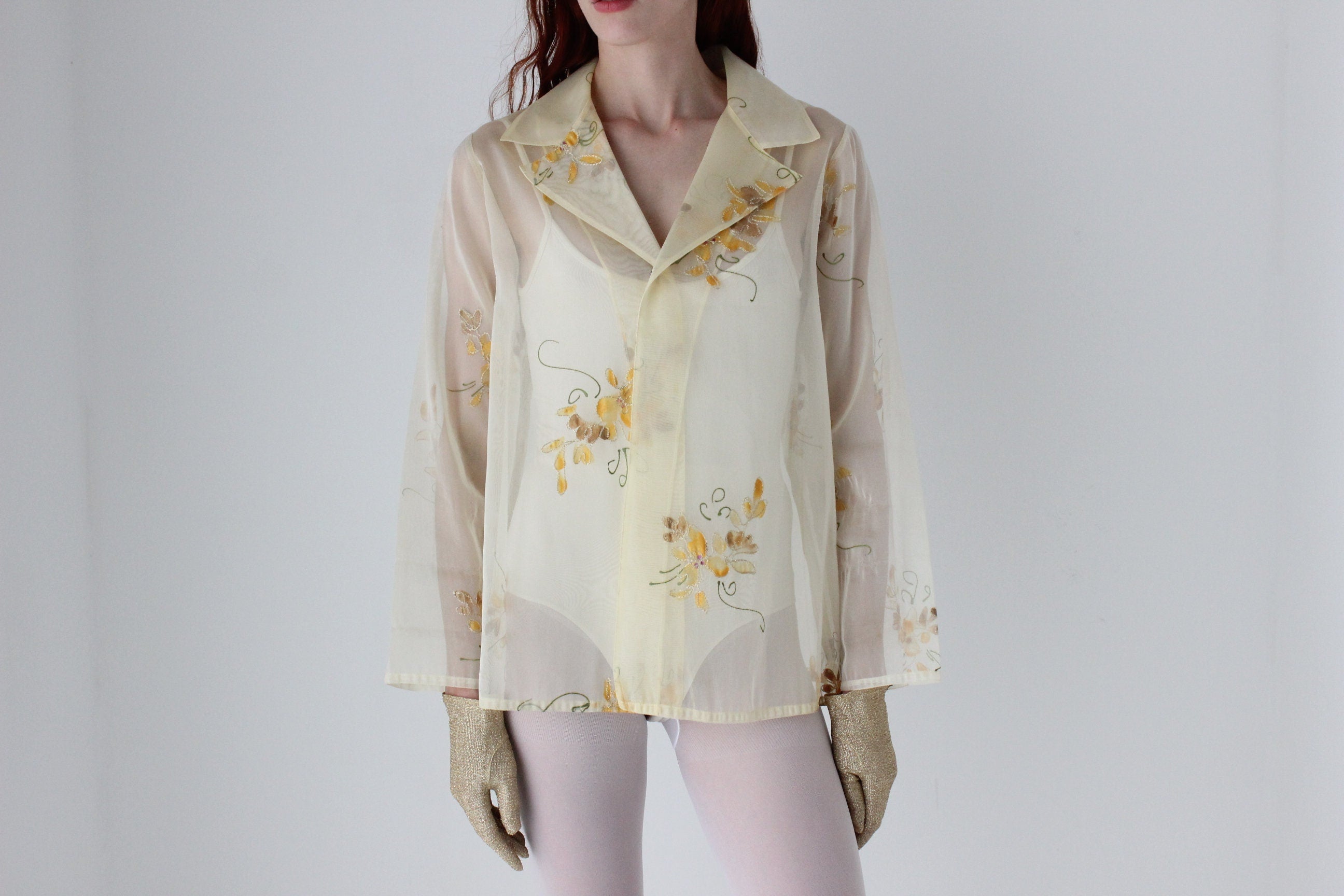 80s Maggie Shepherd Hand Painted Organza Layering Jacket