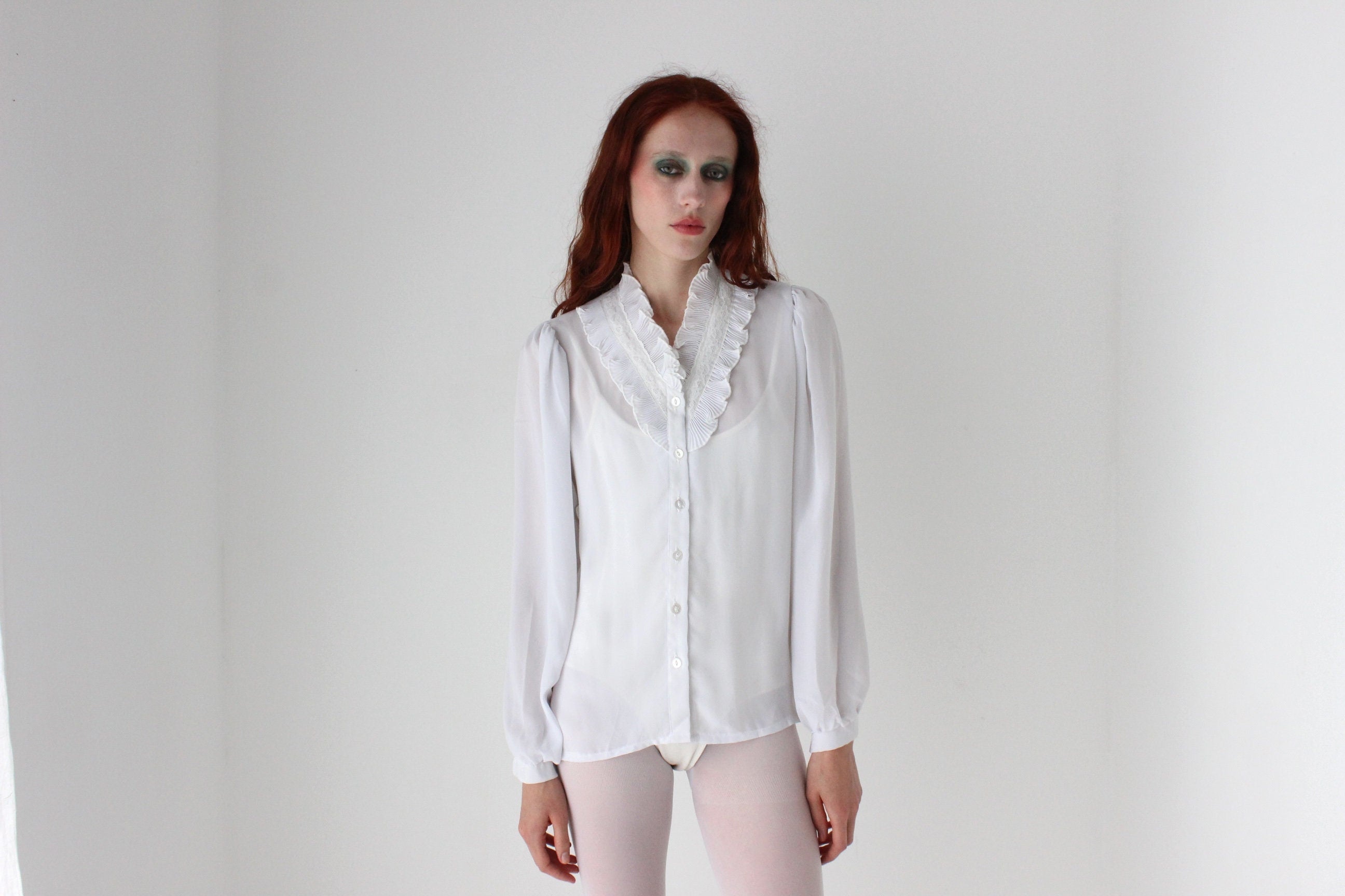 80s Edwardian Ruffle Collar Blouse