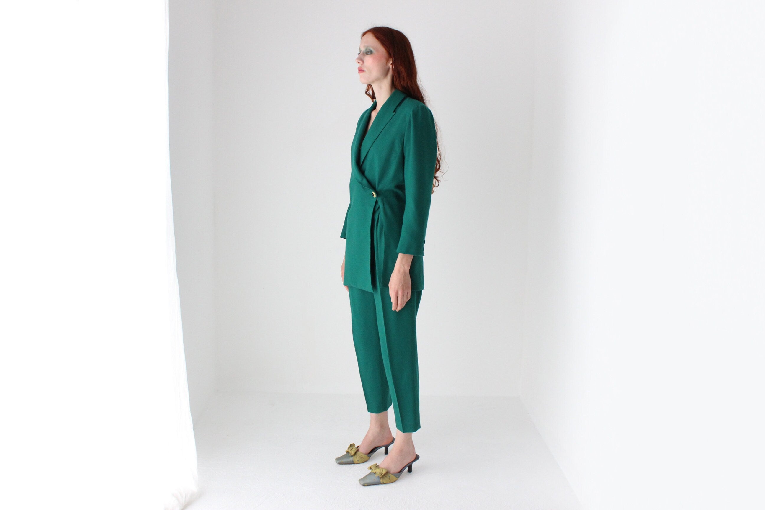 80s Bespoke Handmade Asymmetric Wool Pant Suit