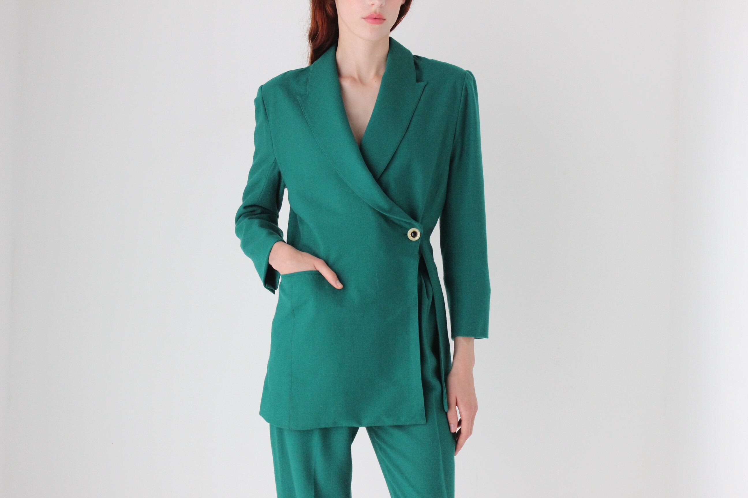 80s Bespoke Handmade Asymmetric Wool Pant Suit