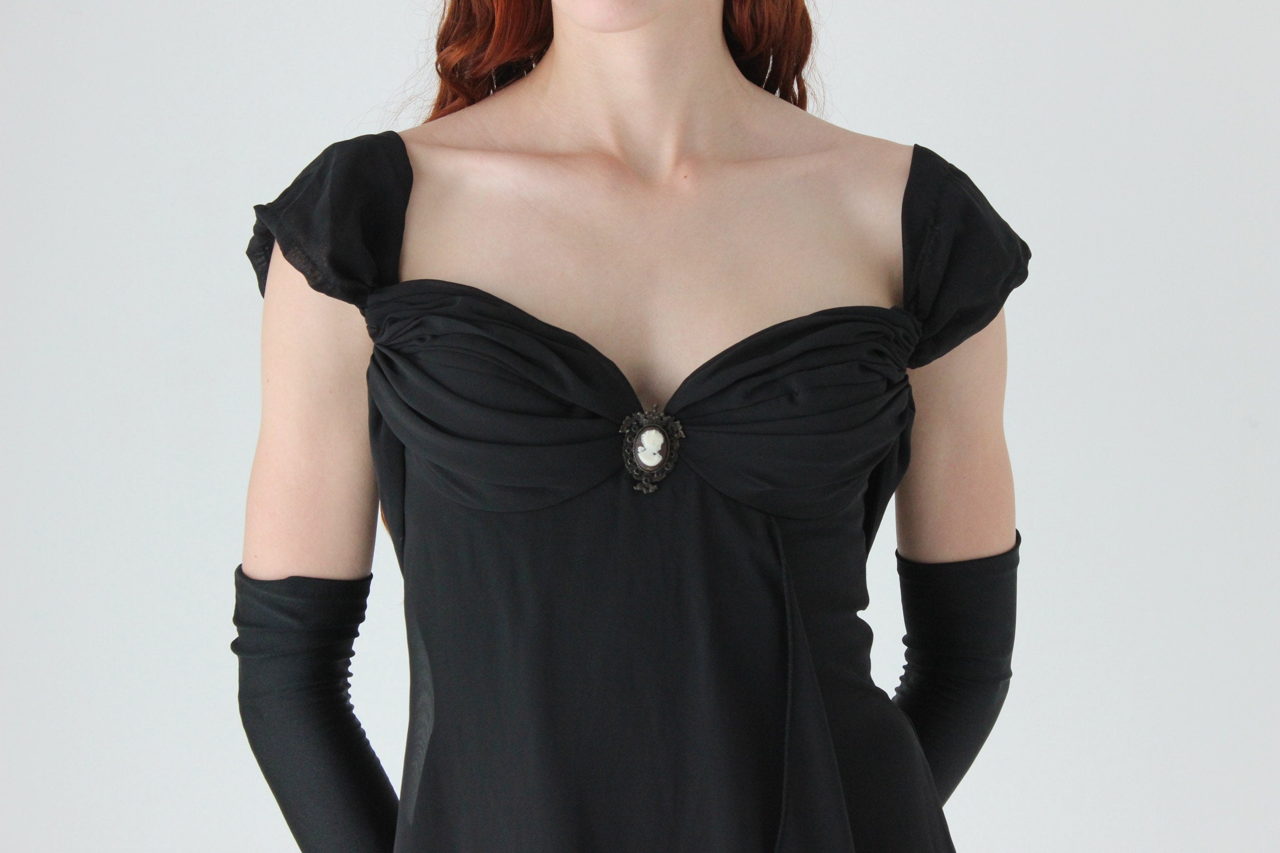 90s Studibaker Hawk Romantic Bustier Dress w/ Cameo Brooch