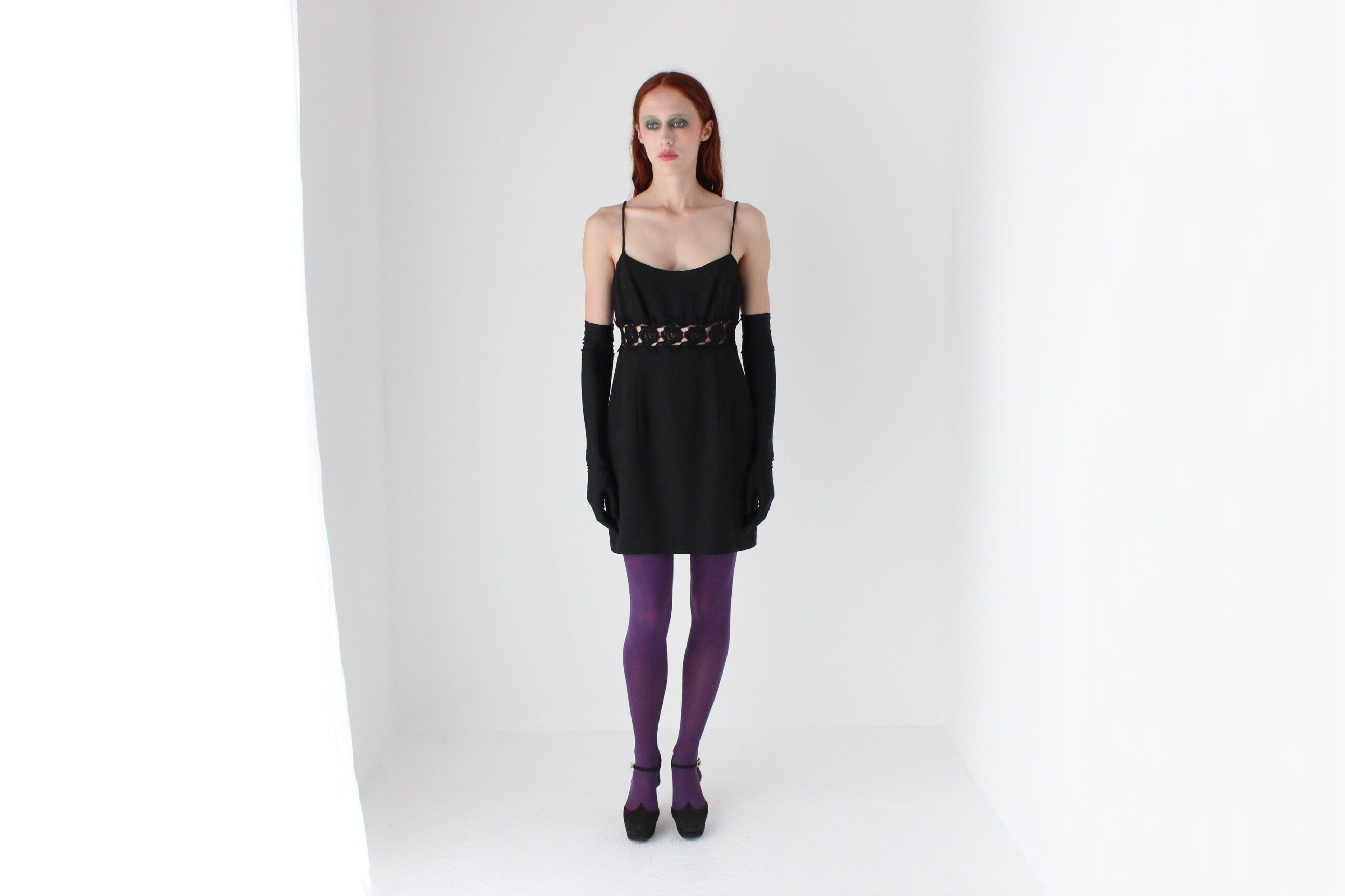 90s Tightrope Crepe Goth Mini w/ Cut Out Rose Centre