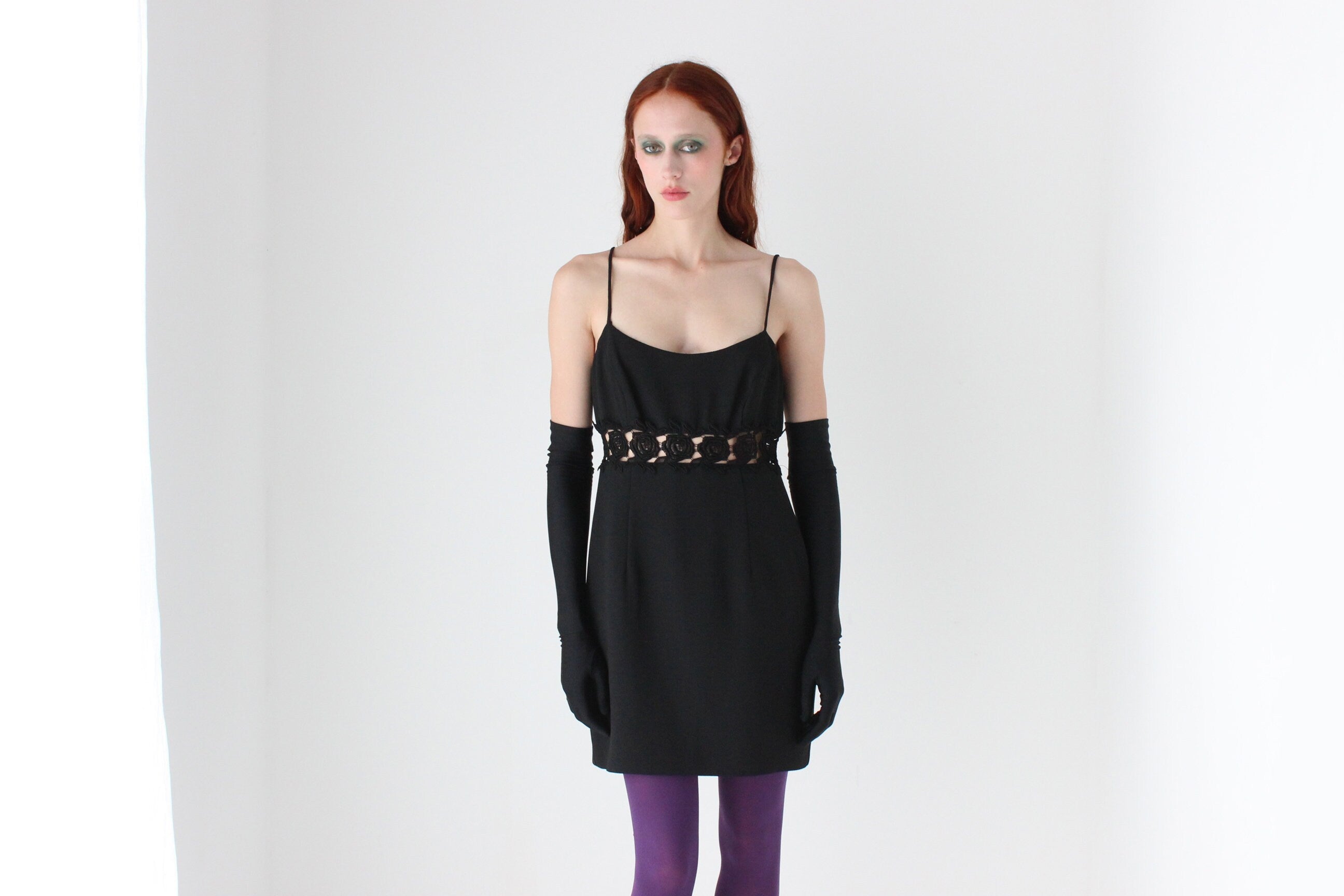 90s Tightrope Crepe Goth Mini w/ Cut Out Rose Centre