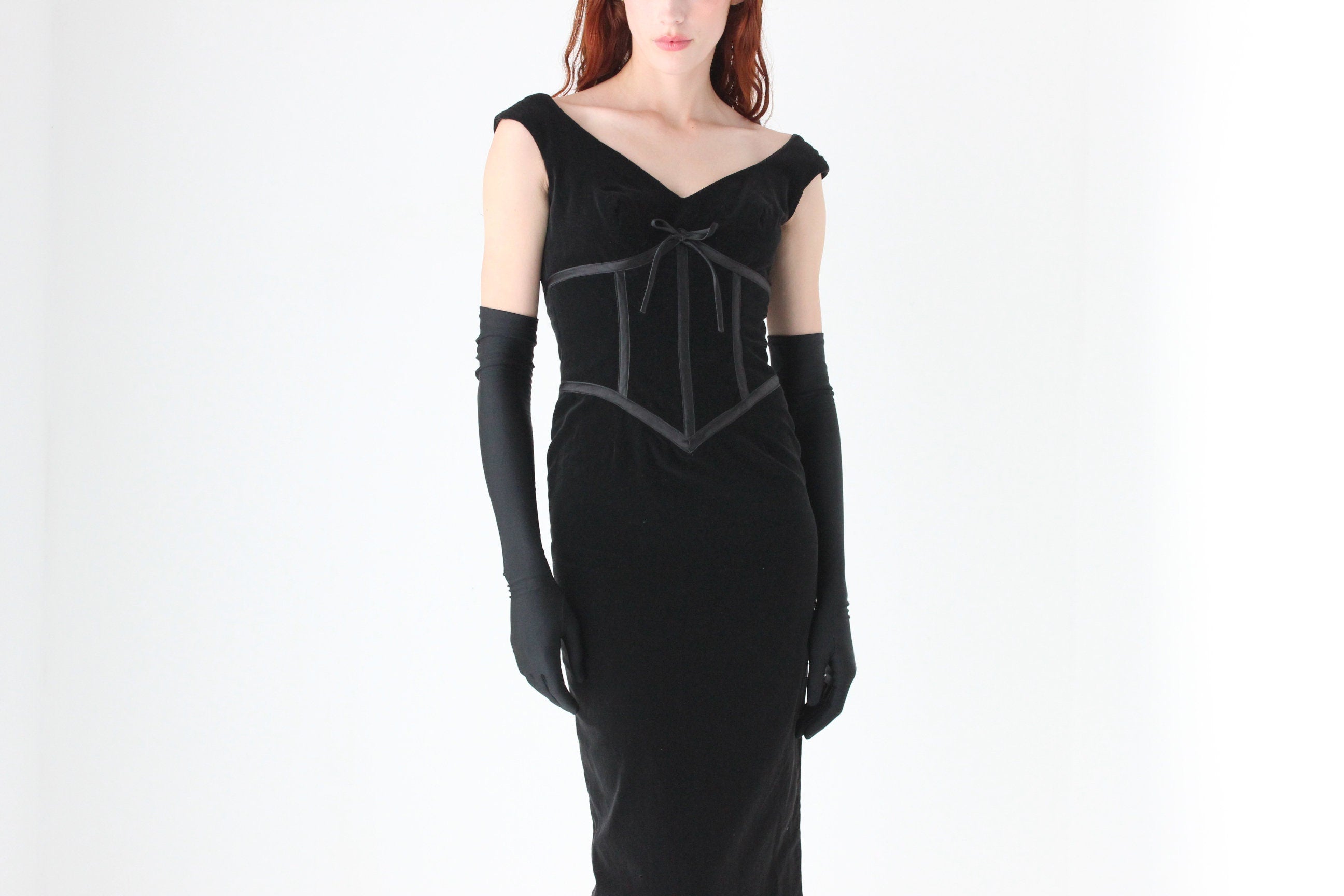 90s Mariana Hardwick Velvet Sculpted Lace Up Corset Cocktail Dress