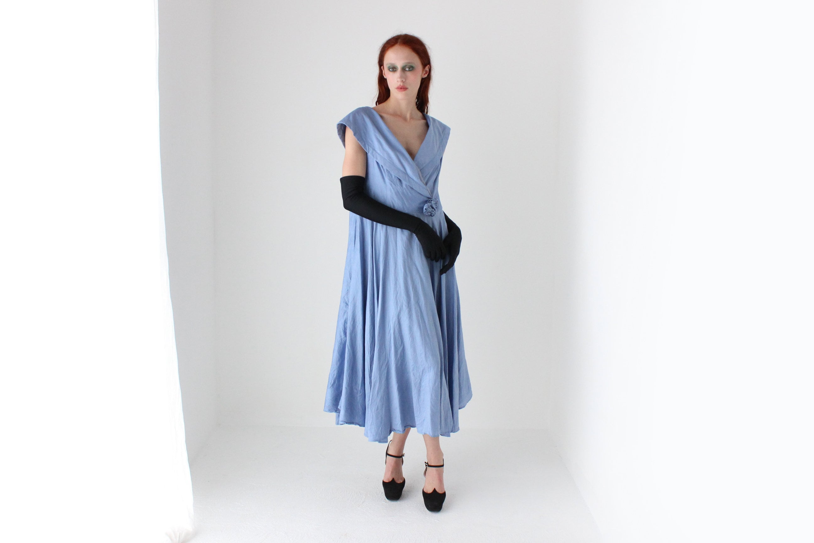 Dreamy 1980s Cornflower Blue Raw Silk Cocktail Dress