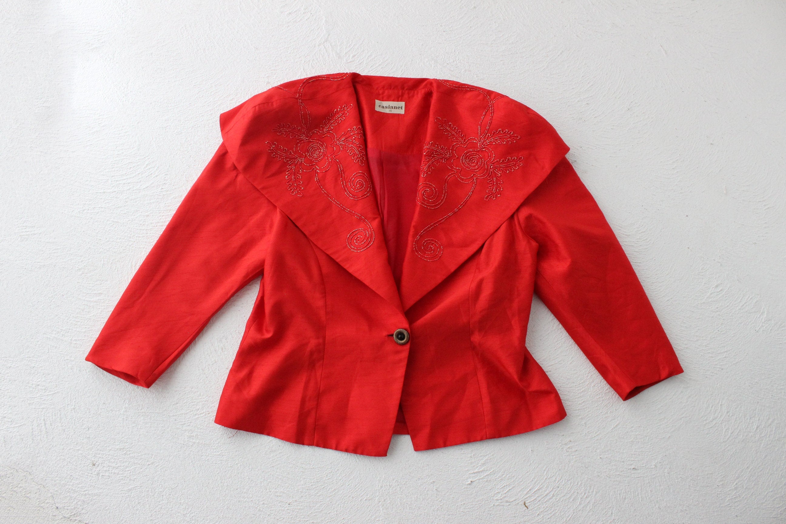 80s Raw Silk Look Bold Shoulder Jacket Top