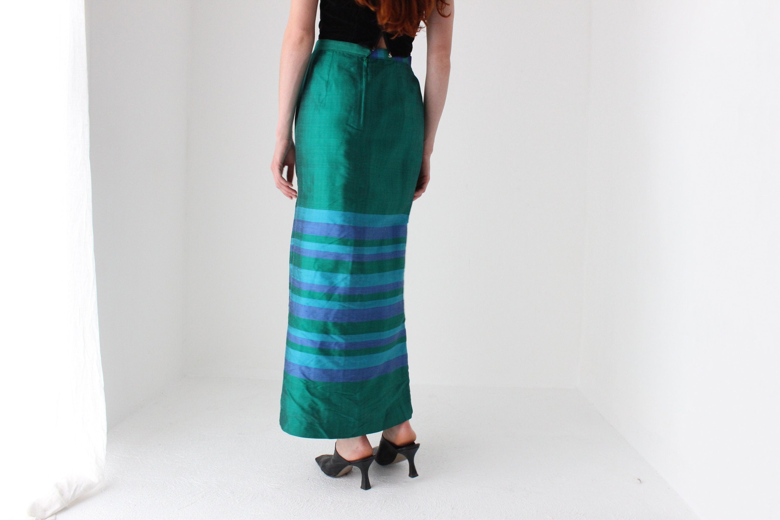 60s Raw Silk Column Cocktail Skirt