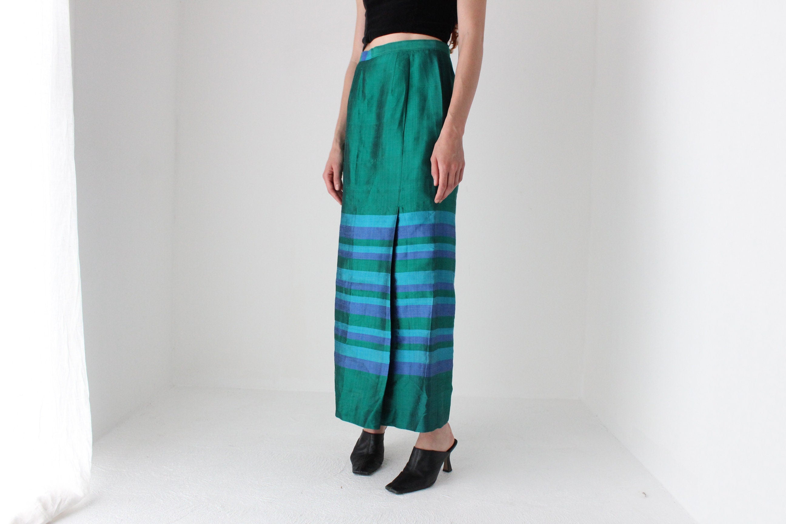 60s Raw Silk Column Cocktail Skirt