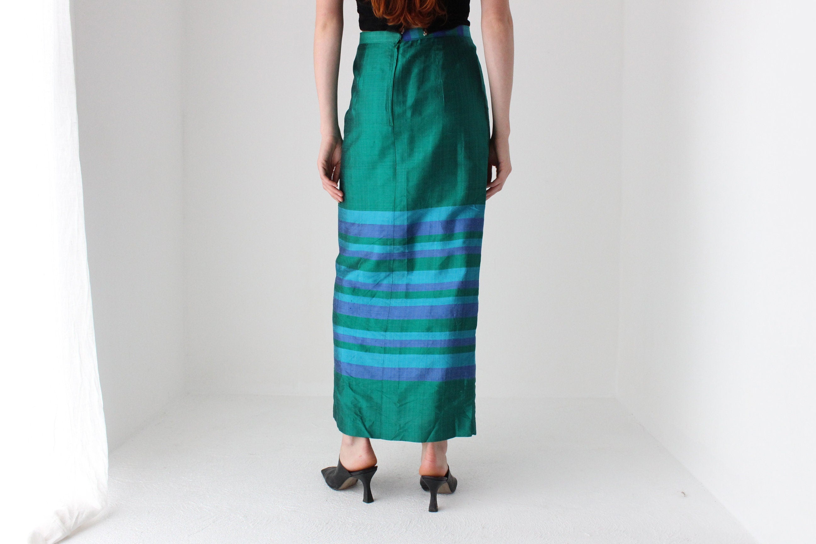 60s Raw Silk Column Cocktail Skirt