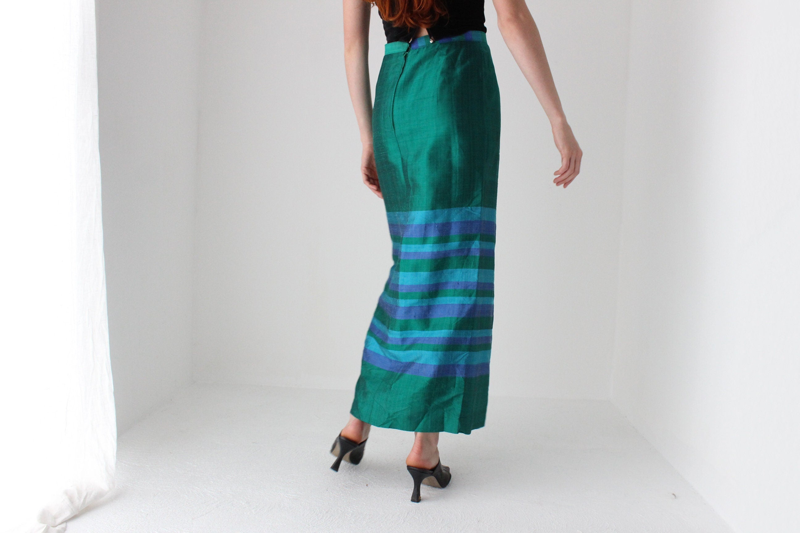 60s Raw Silk Column Cocktail Skirt