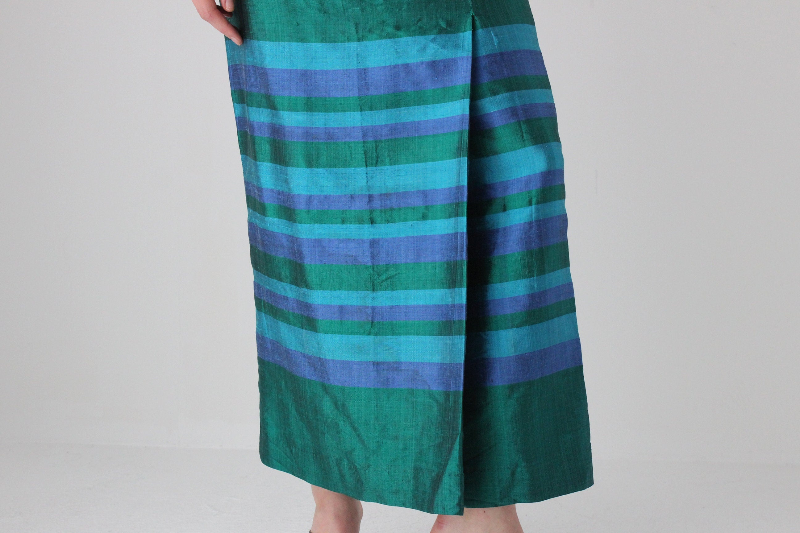 60s Raw Silk Column Cocktail Skirt