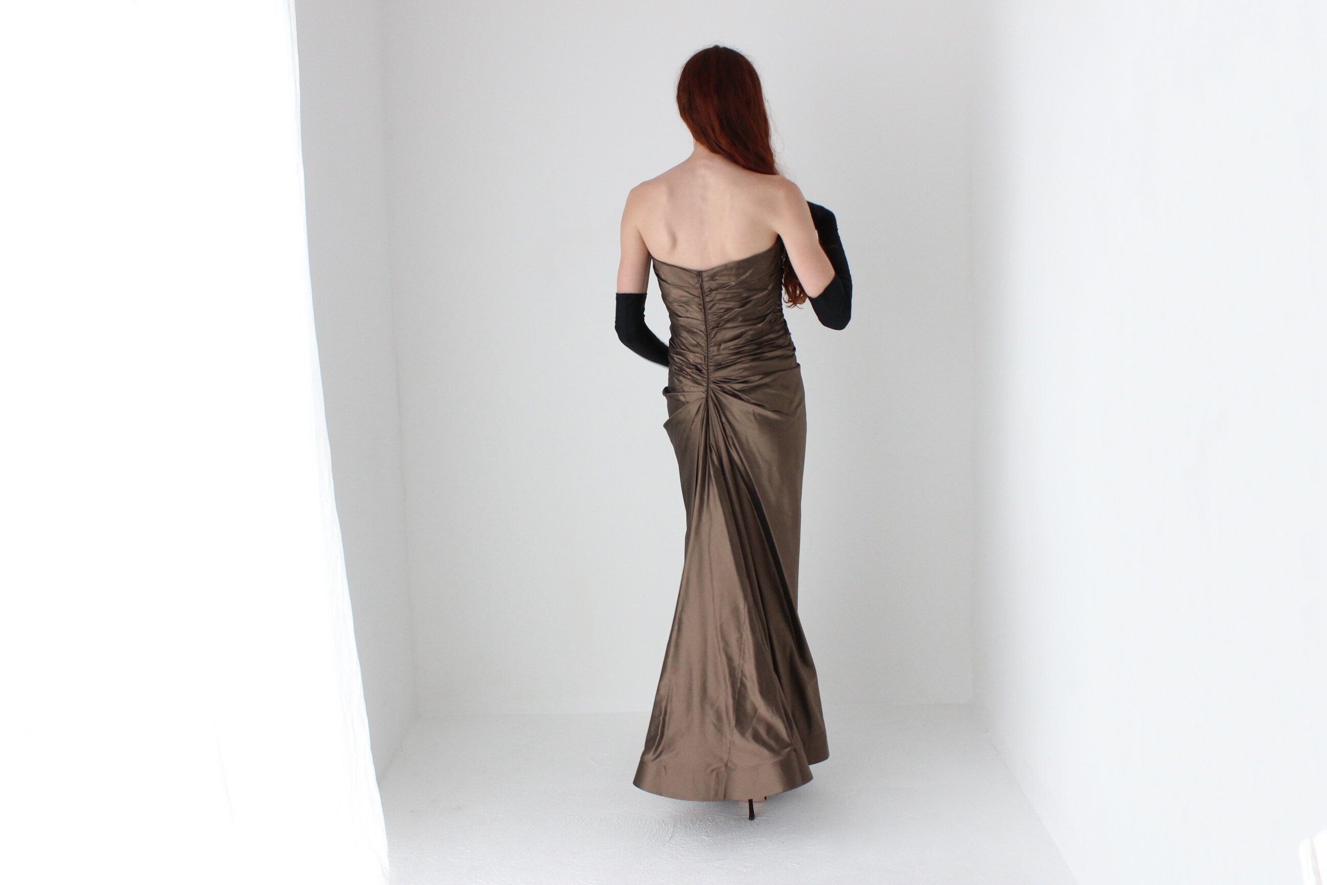 90s Designer Textural PURE SILK Taffeta Bustier Formal Gown