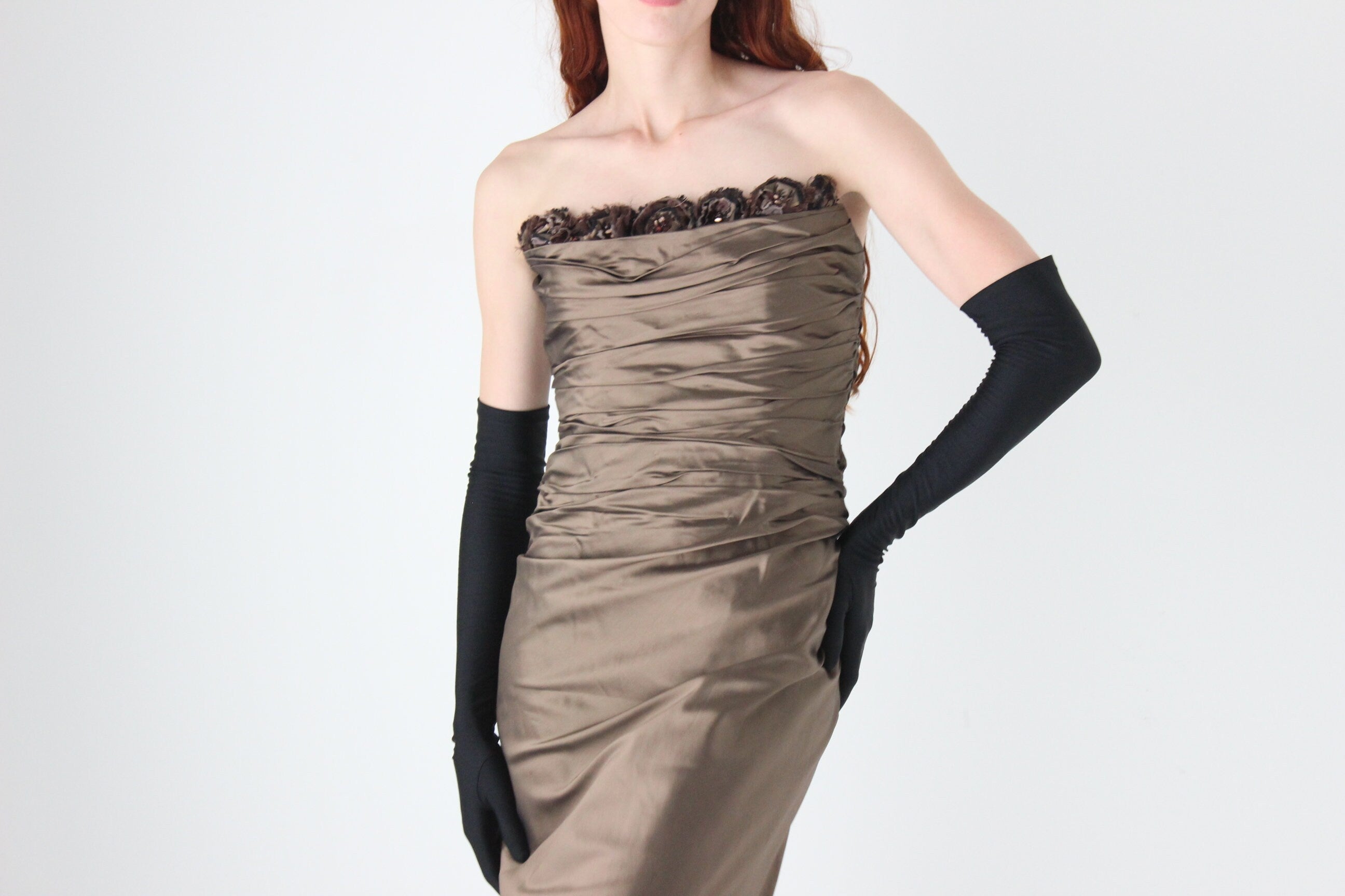 90s Designer Textural PURE SILK Taffeta Bustier Formal Gown