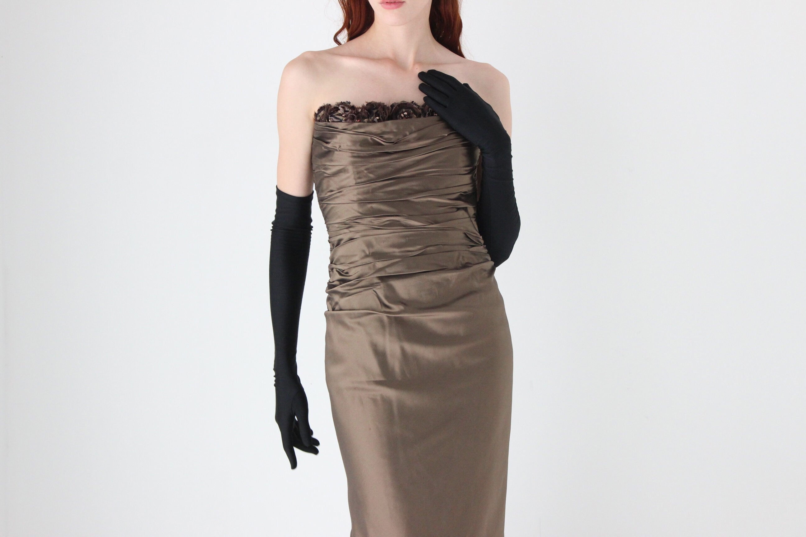 90s Designer Textural PURE SILK Taffeta Bustier Formal Gown