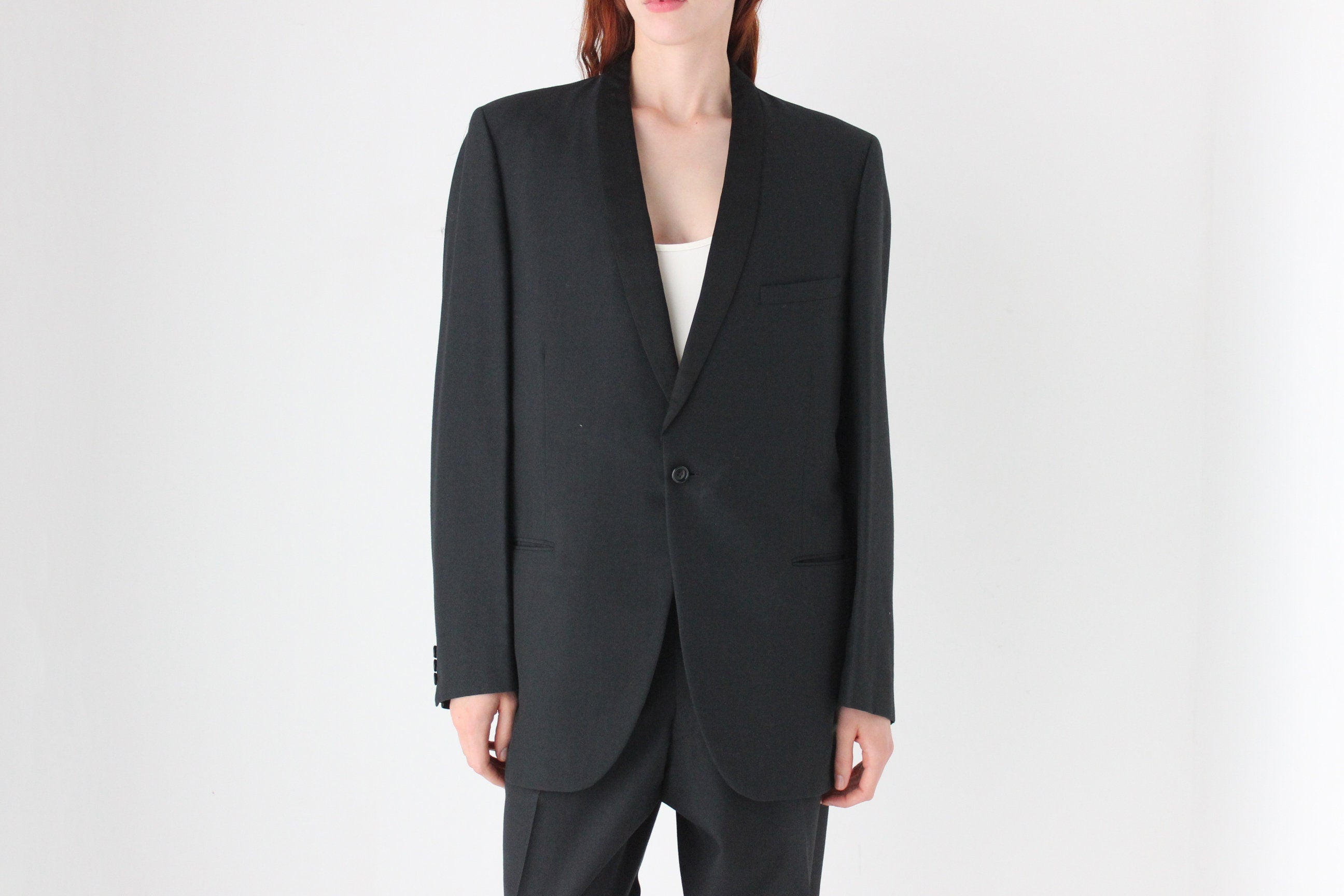 80s Wool Blend Androgynous Tuxedo Suit