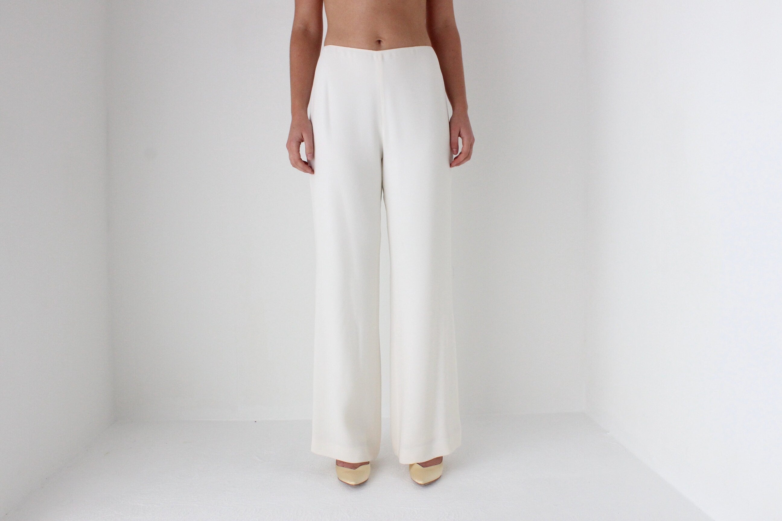 Ralph Lauren Ivory Silk Wide Leg Bridal Pants