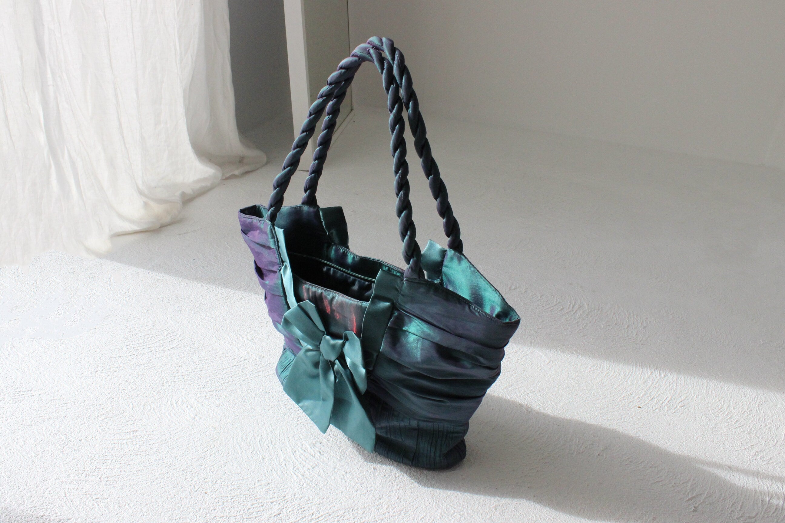 Y2K Holographic Crinkle Plisse Origami Textured Bow Tote