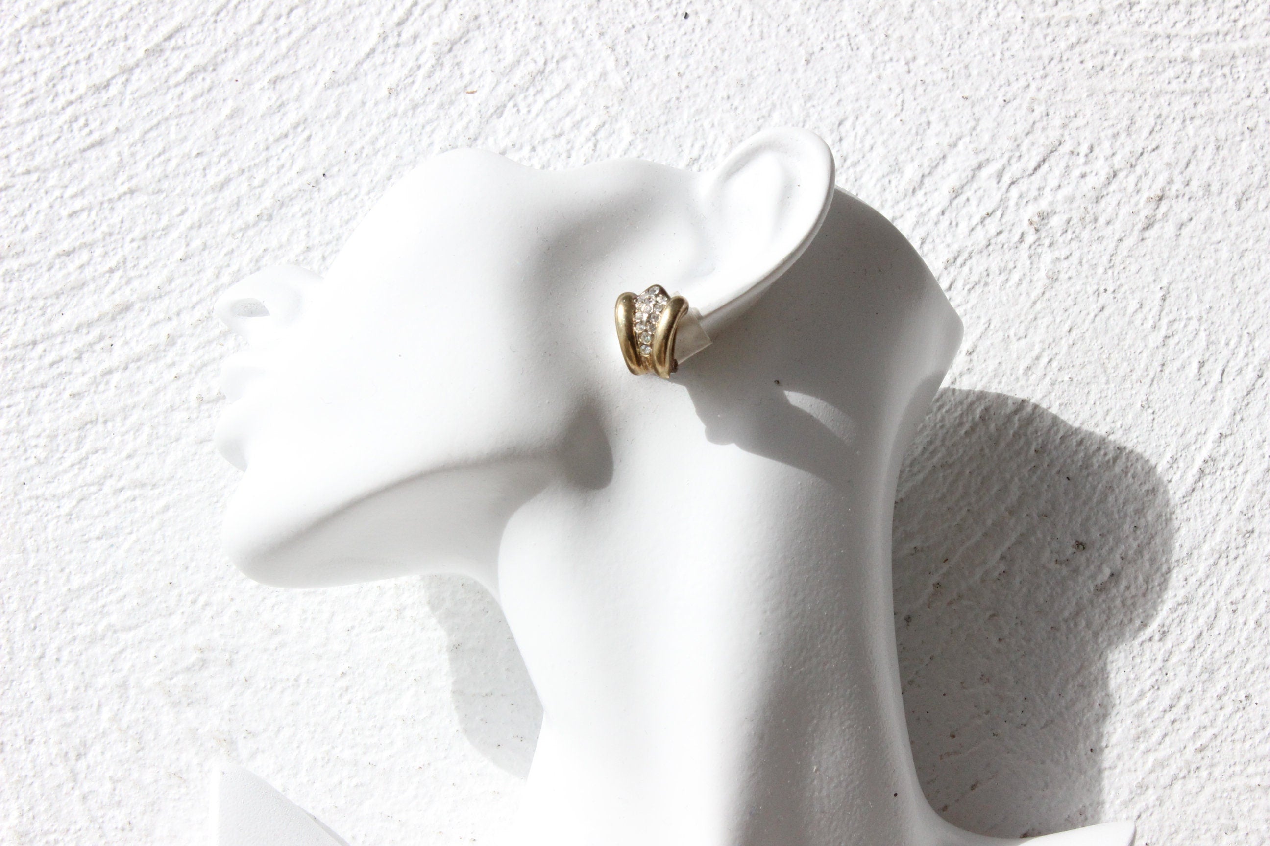 80s Dainty & Demure Baroque Gold Tone + Crystal Clip On Wedding Earrings