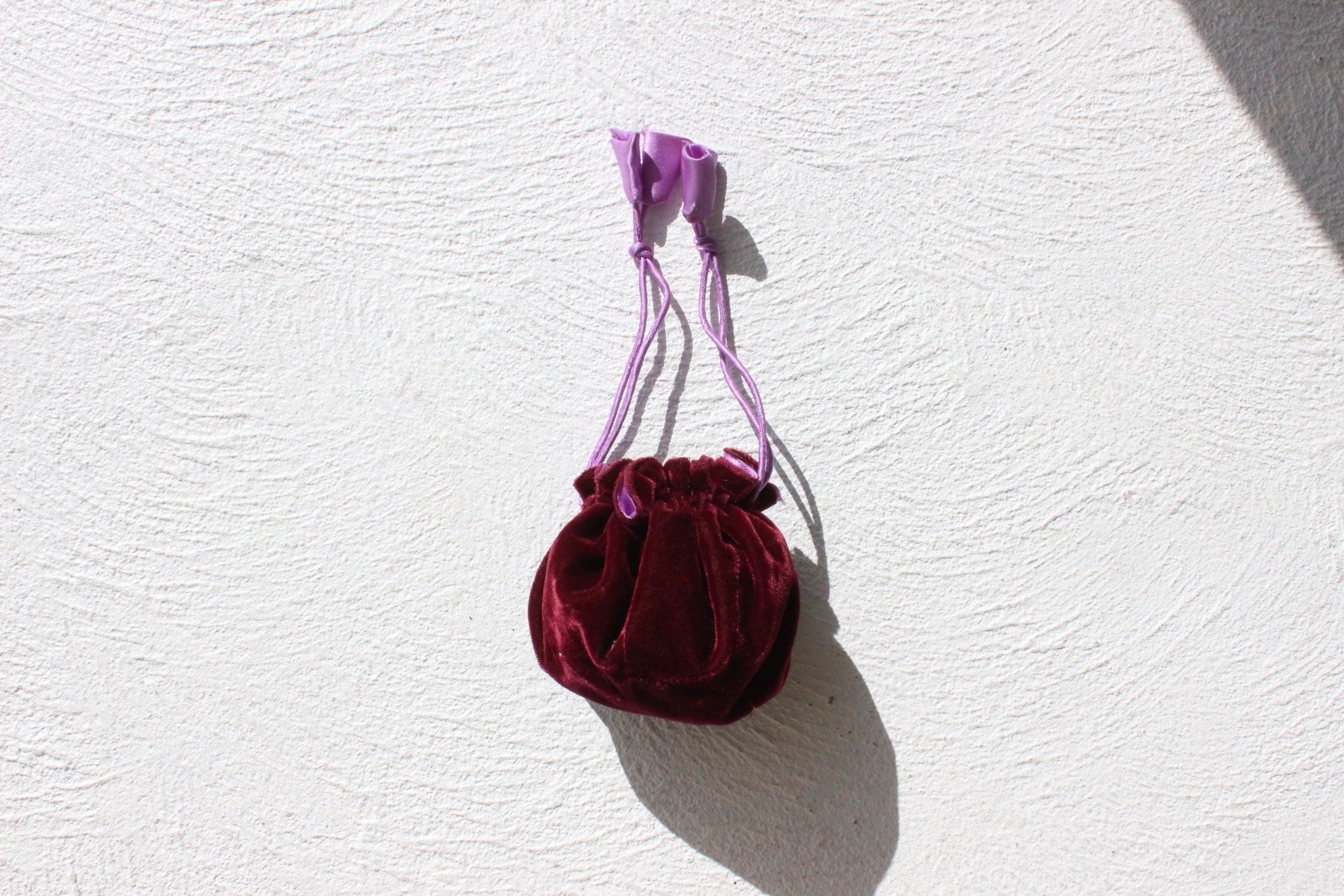 Tiny 80s Purple Velvet Drawstring Wristlet Bag