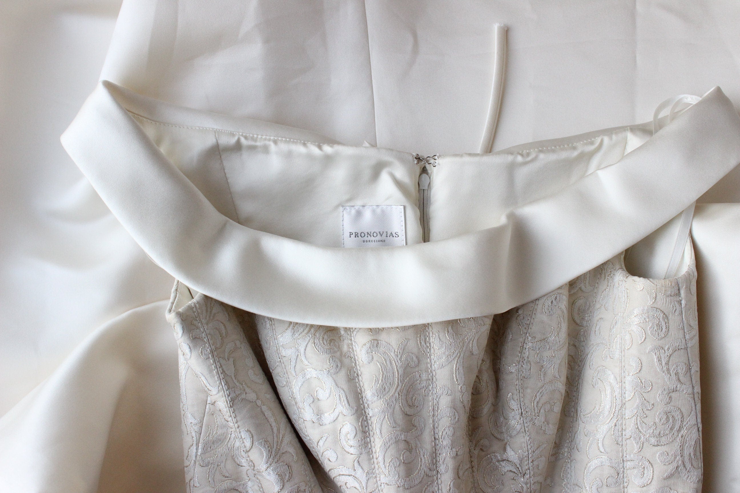 1990s Pronovias Duchess Satin Renaissance Corset Wedding Dress