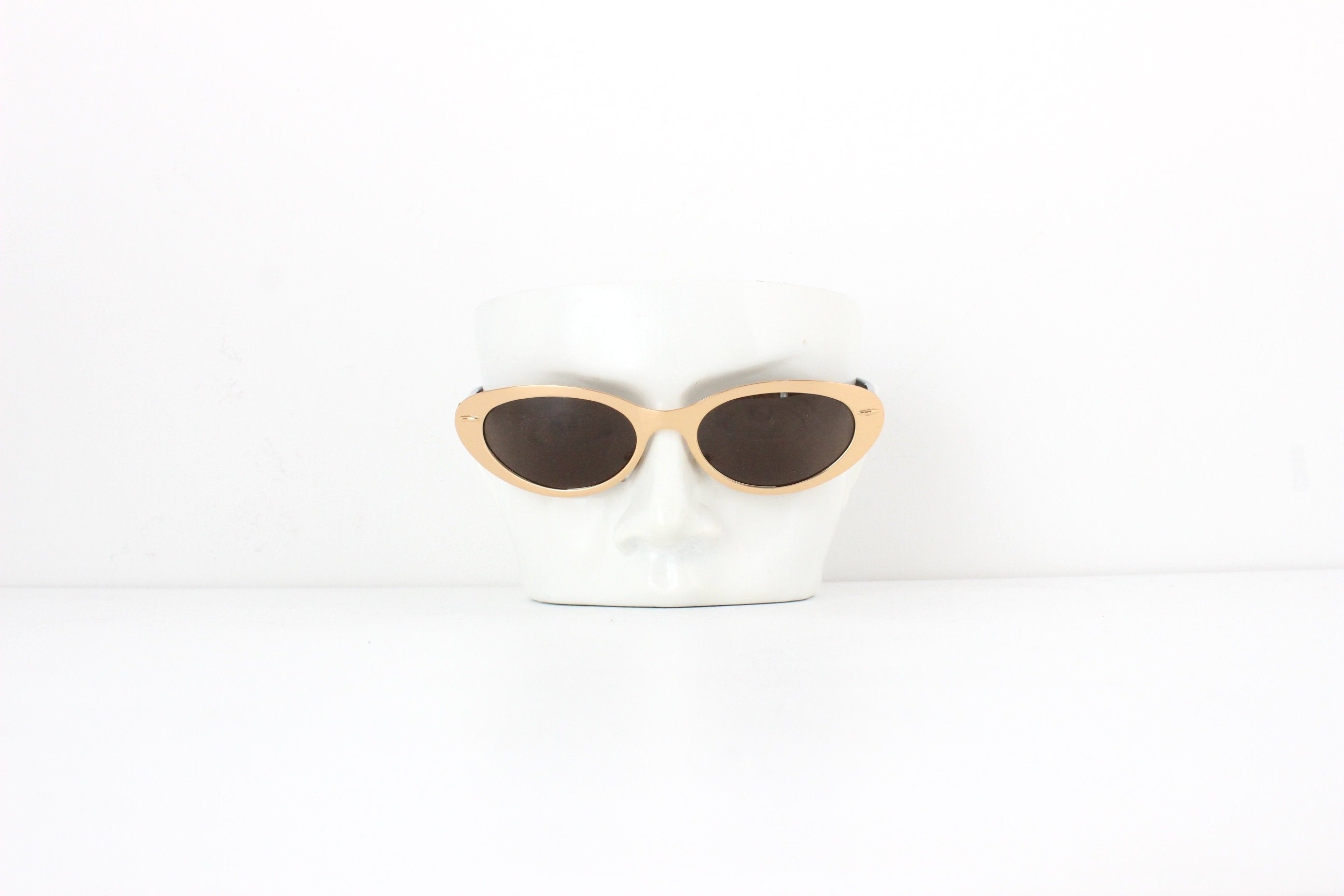 90s Blumarine Gold Metal Rounded Cat Eye Sunglasses