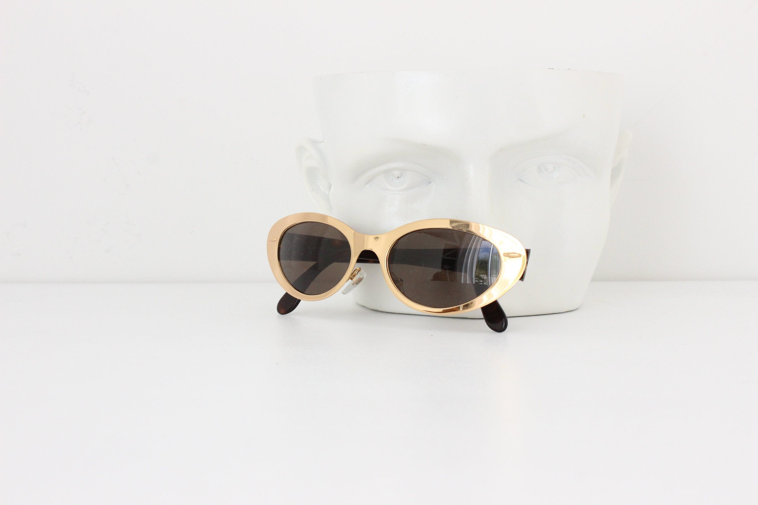 90s Blumarine Gold Metal Rounded Cat Eye Sunglasses