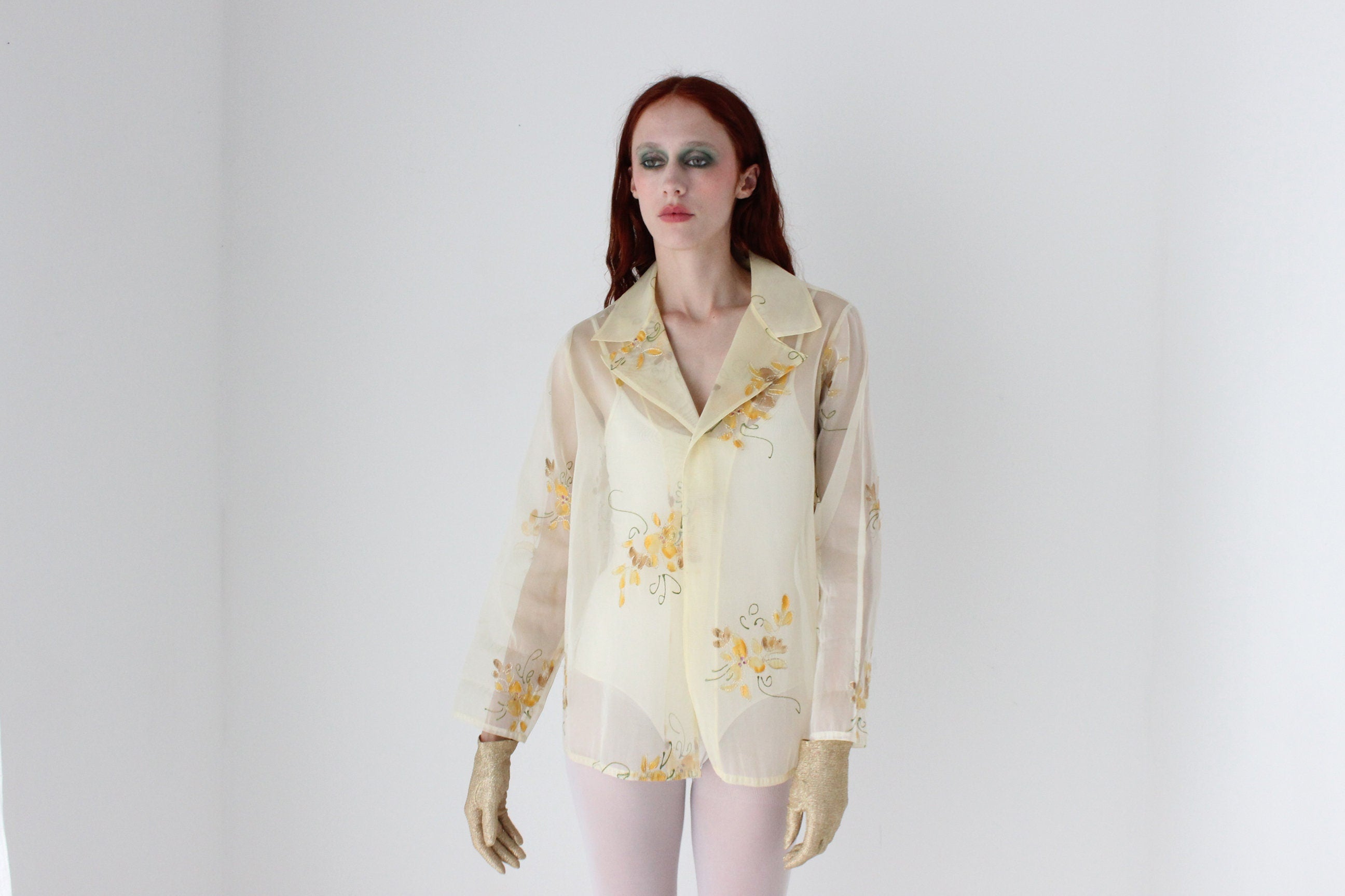 80s Maggie Shepherd Hand Painted Organza Layering Jacket