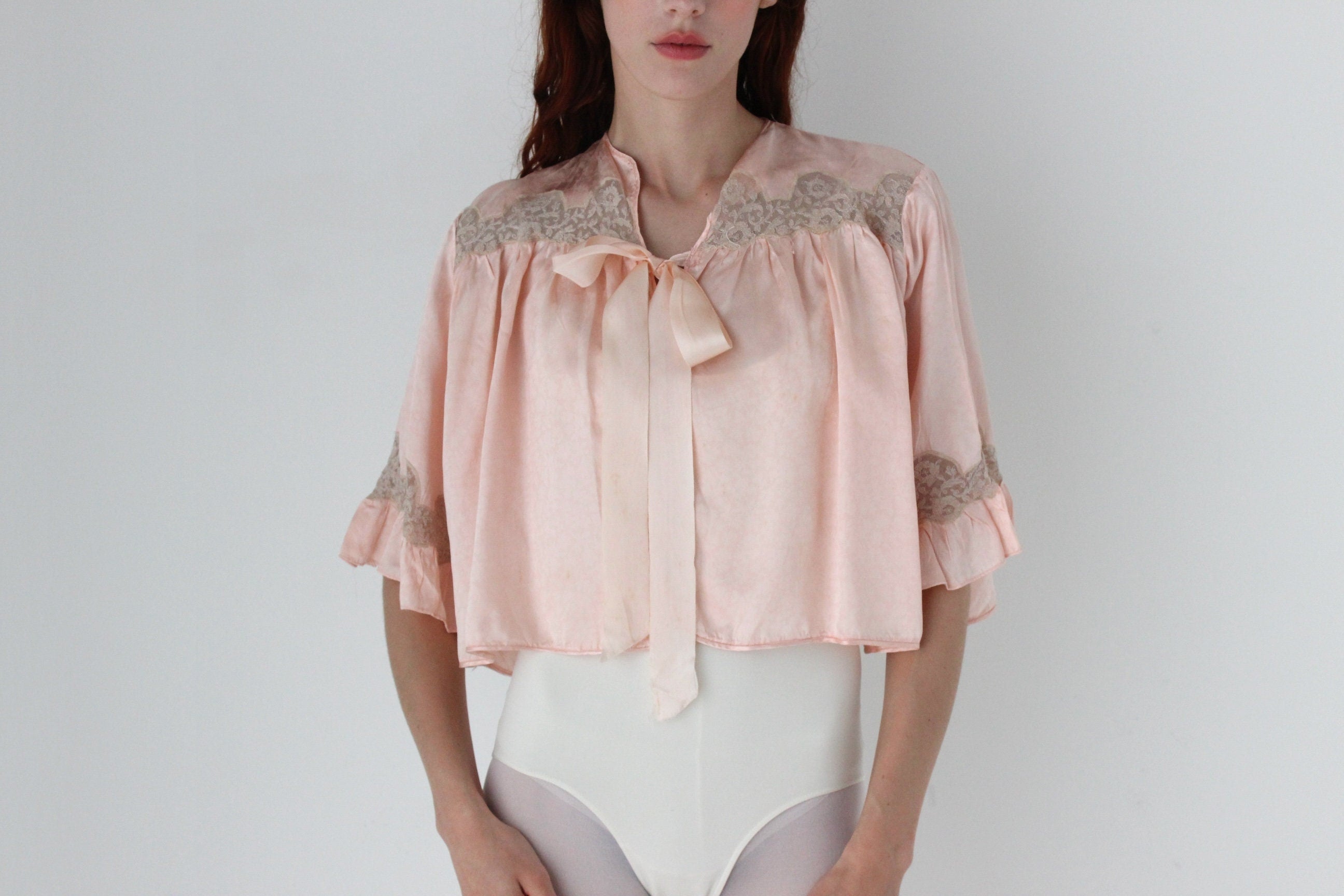 1930s Antique Satin & Lace Boudoir Jacket