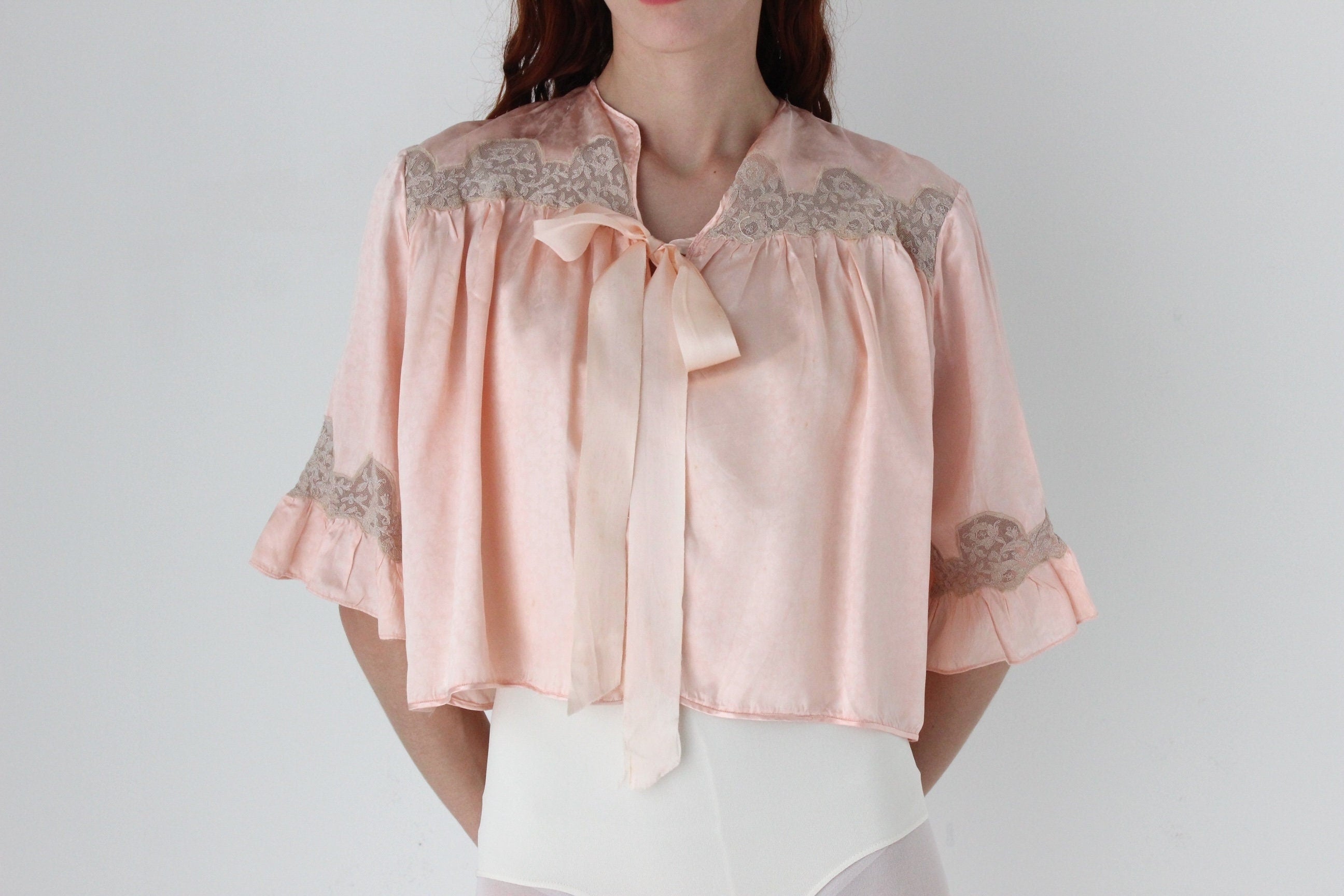 1930s Antique Satin & Lace Boudoir Jacket