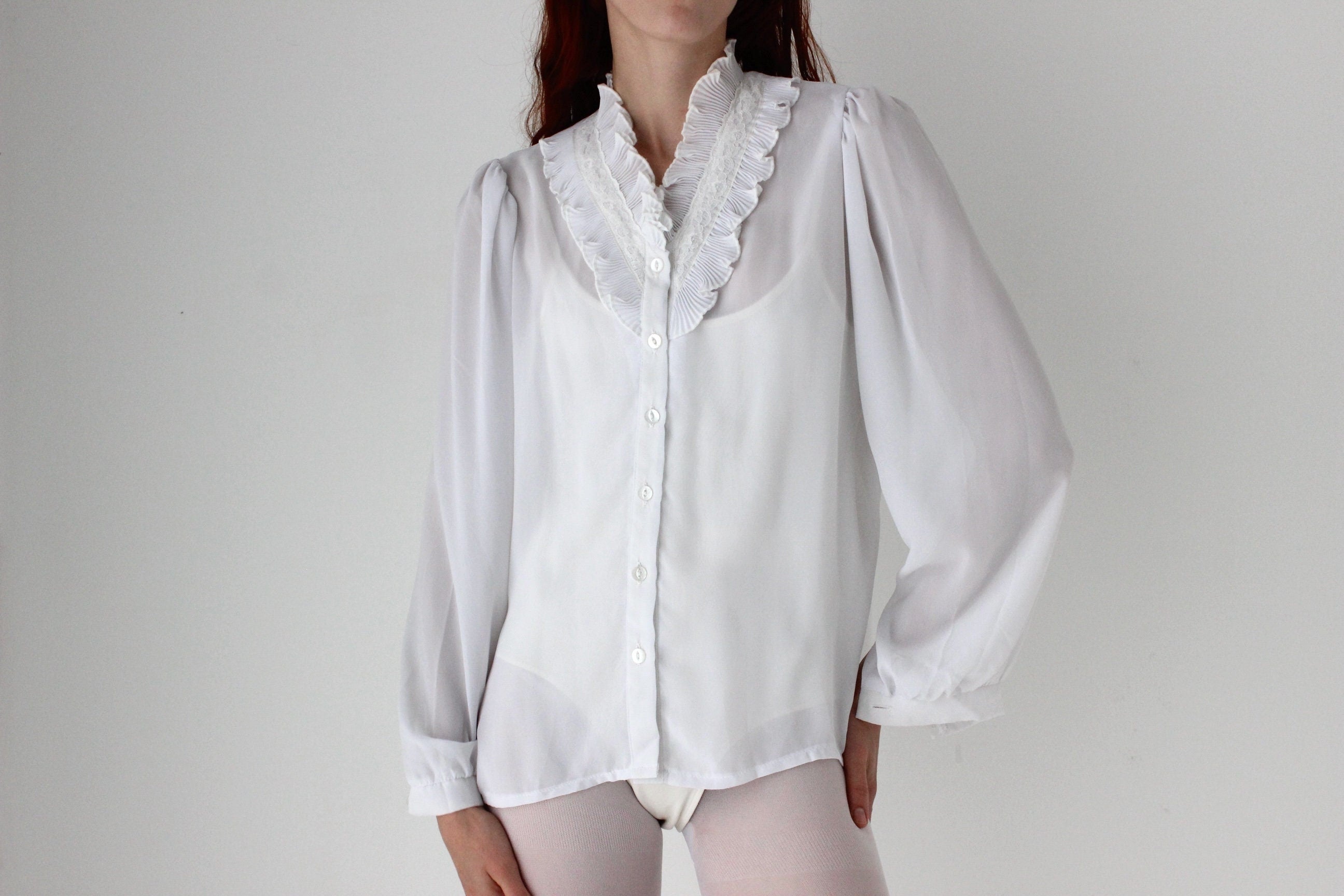 80s Edwardian Ruffle Collar Blouse