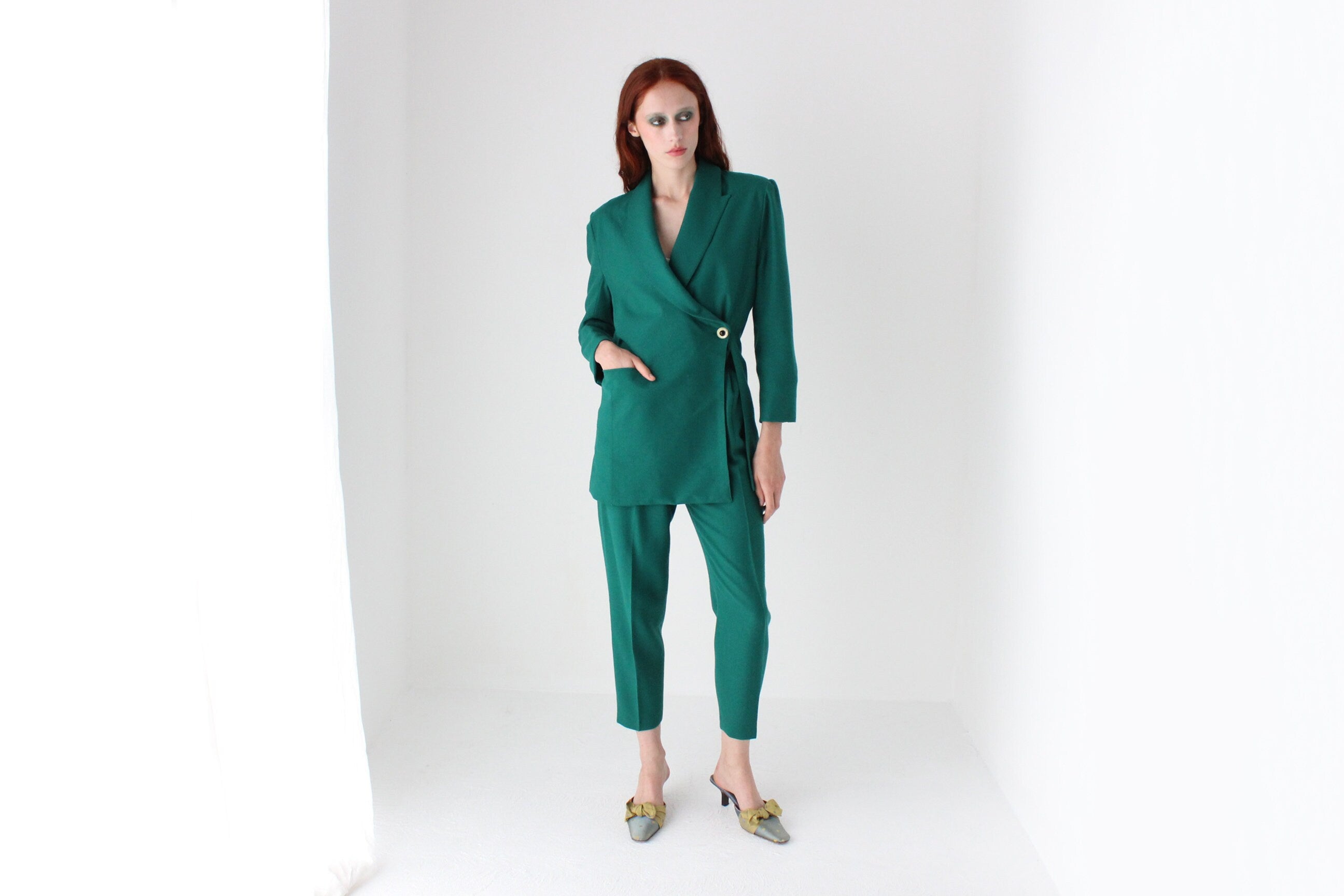 80s Bespoke Handmade Asymmetric Wool Pant Suit