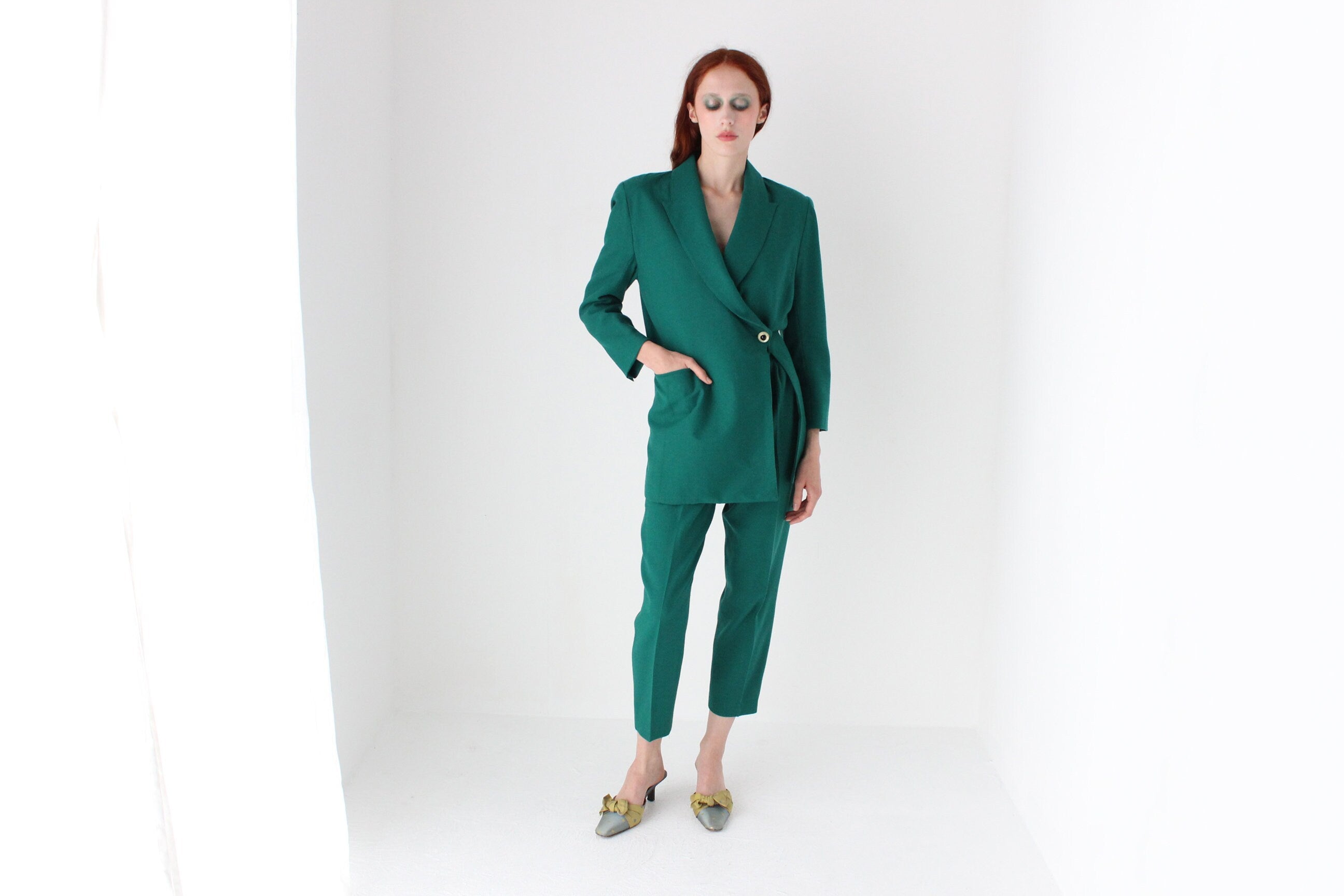 80s Bespoke Handmade Asymmetric Wool Pant Suit