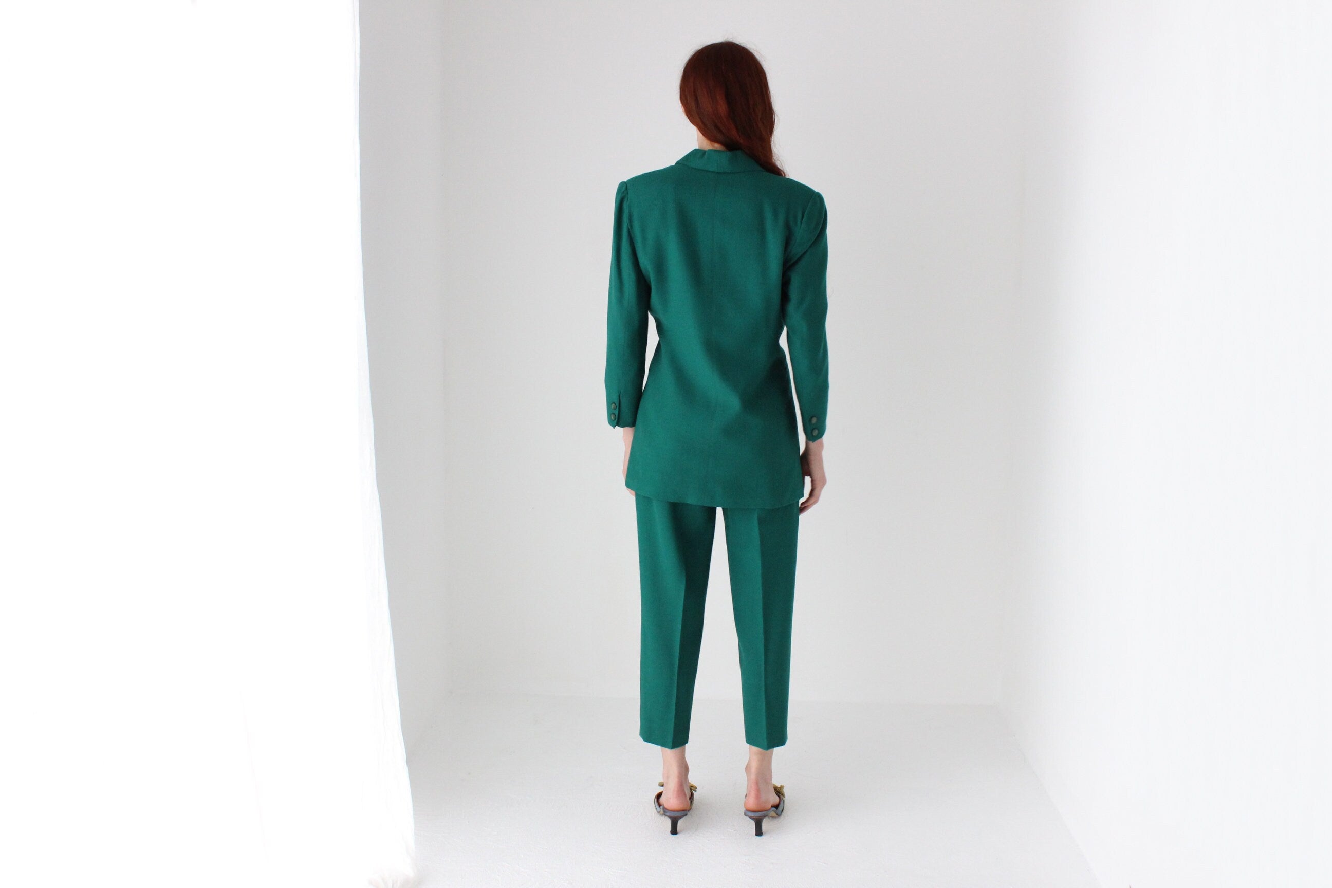 80s Bespoke Handmade Asymmetric Wool Pant Suit