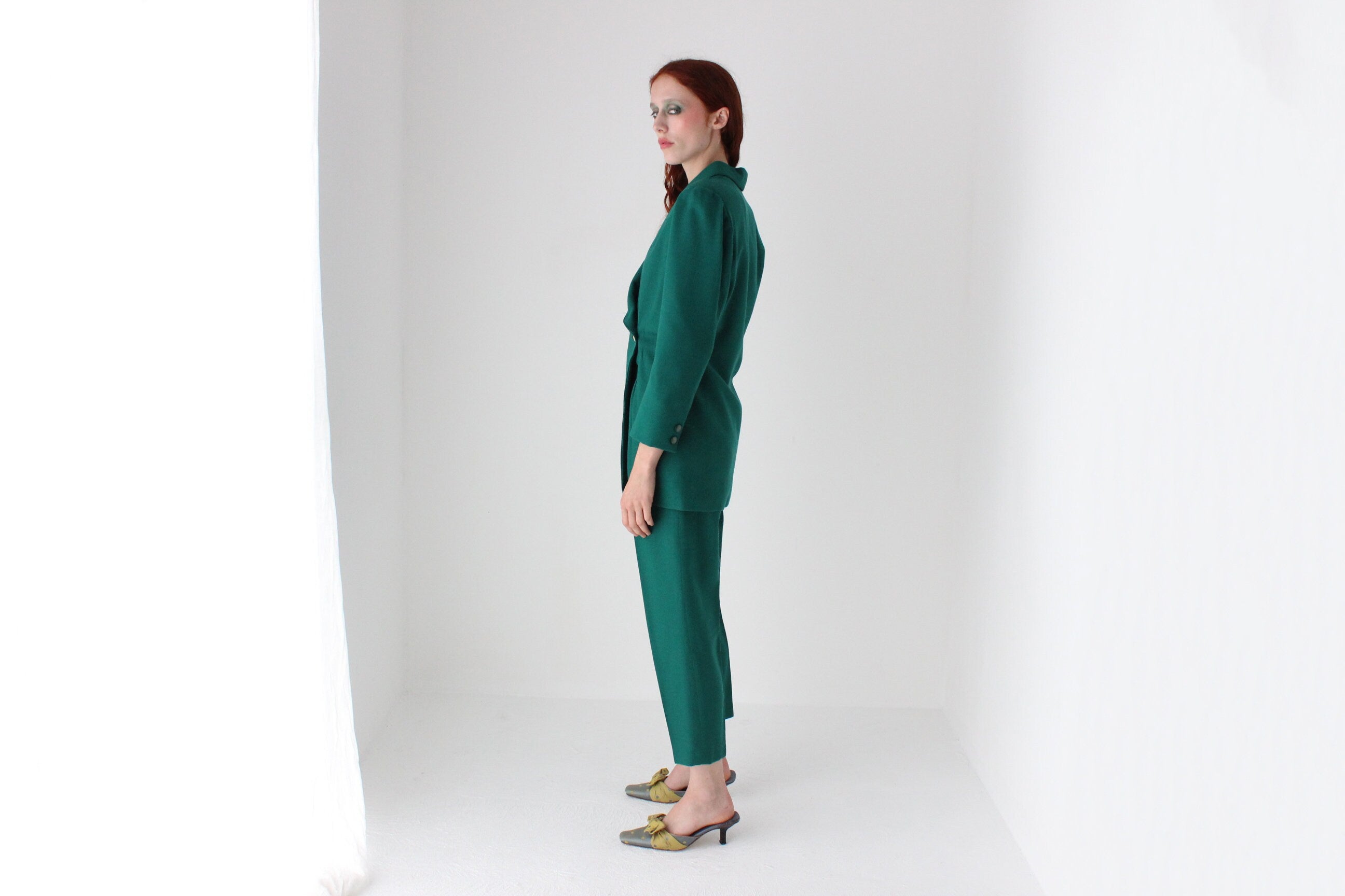 80s Bespoke Handmade Asymmetric Wool Pant Suit