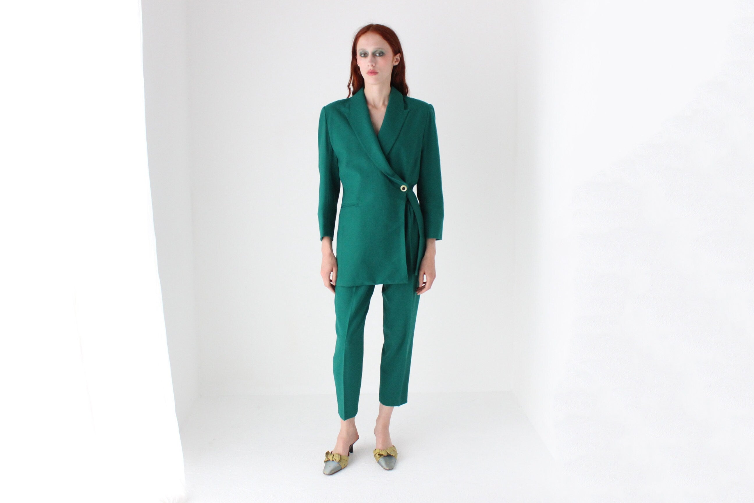 80s Bespoke Handmade Asymmetric Wool Pant Suit